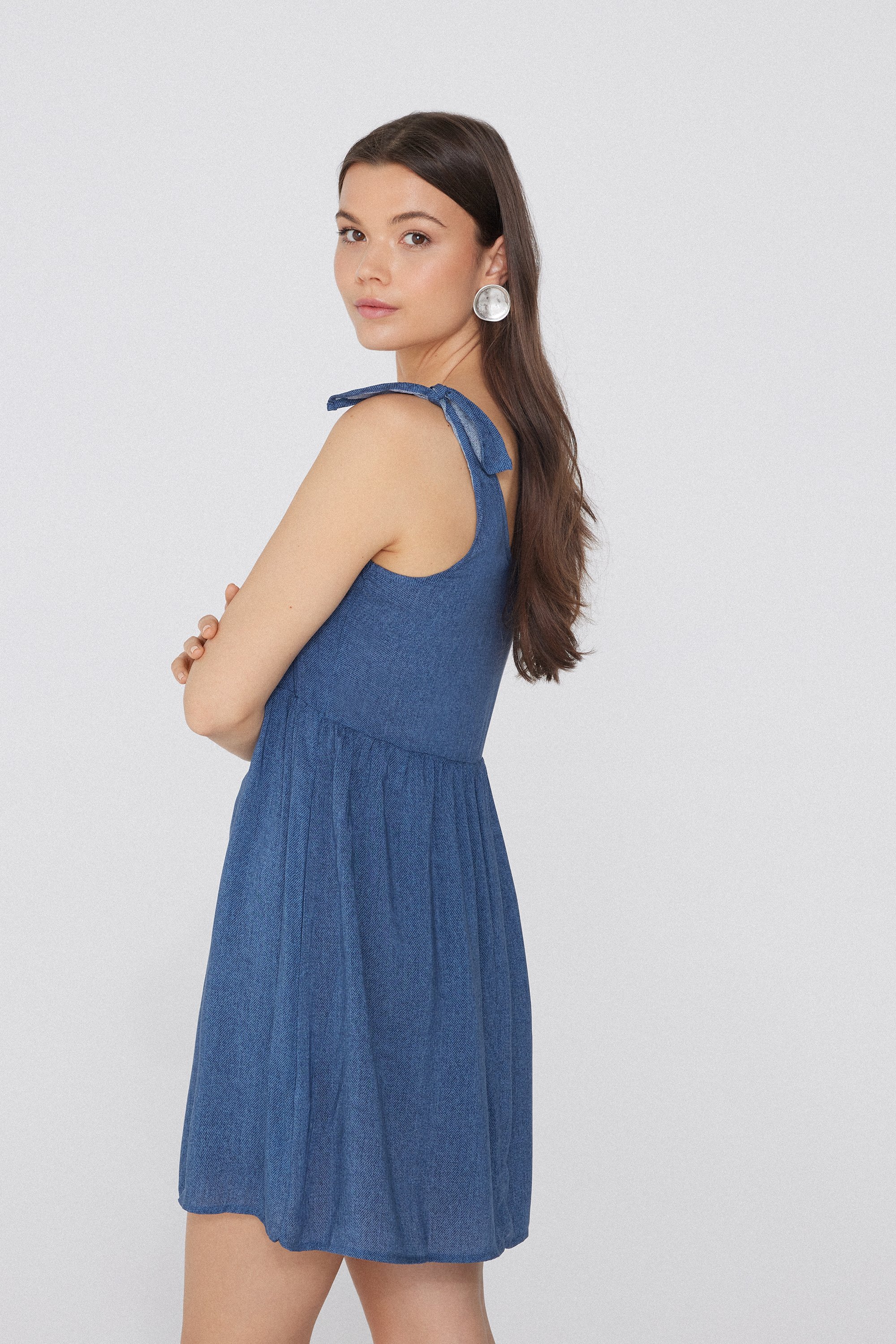 Viscose Canvas Short Dress with Knots