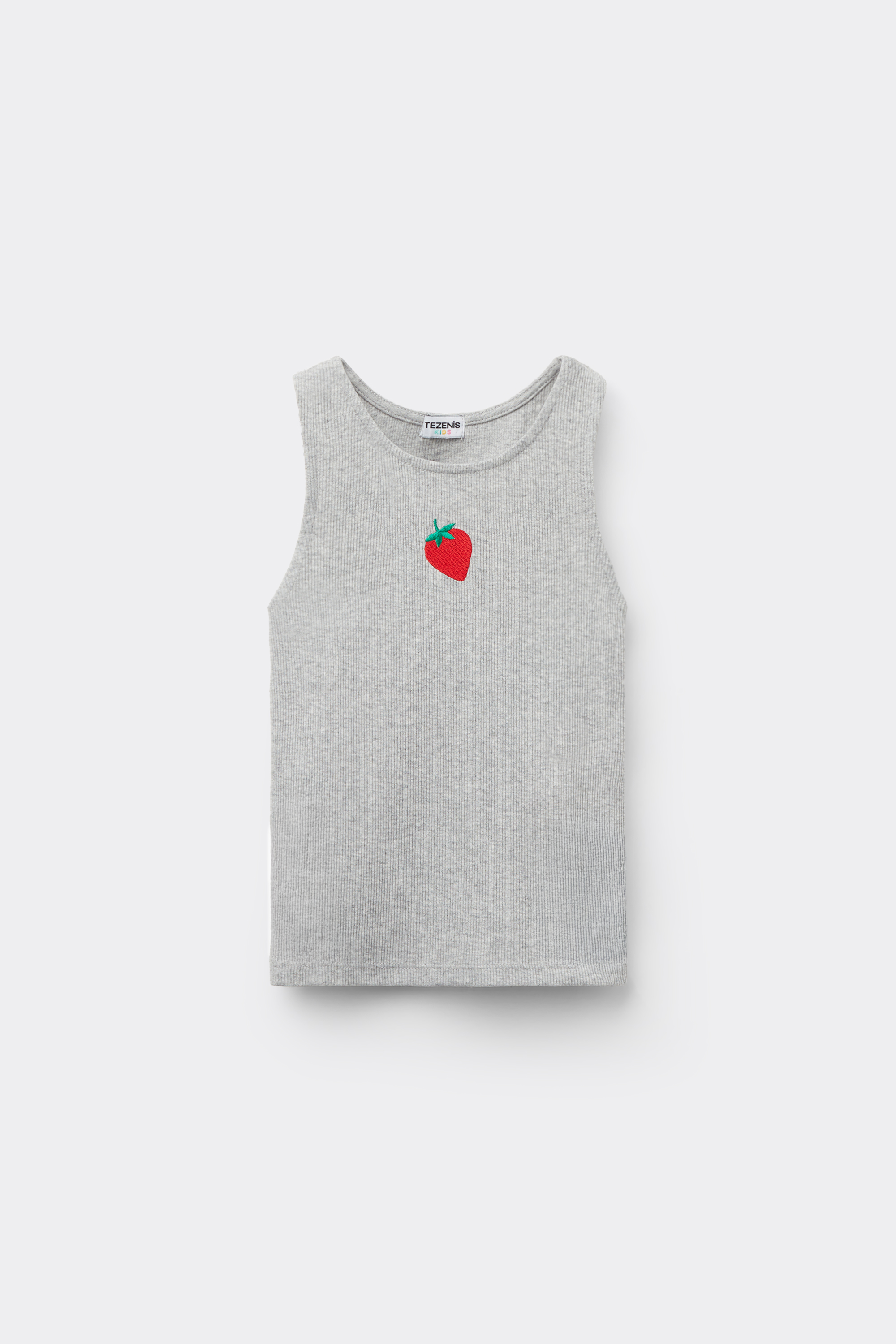 Girls&rsquo; Embroidered Ribbed Cotton Camisole with Wide Shoulder Straps