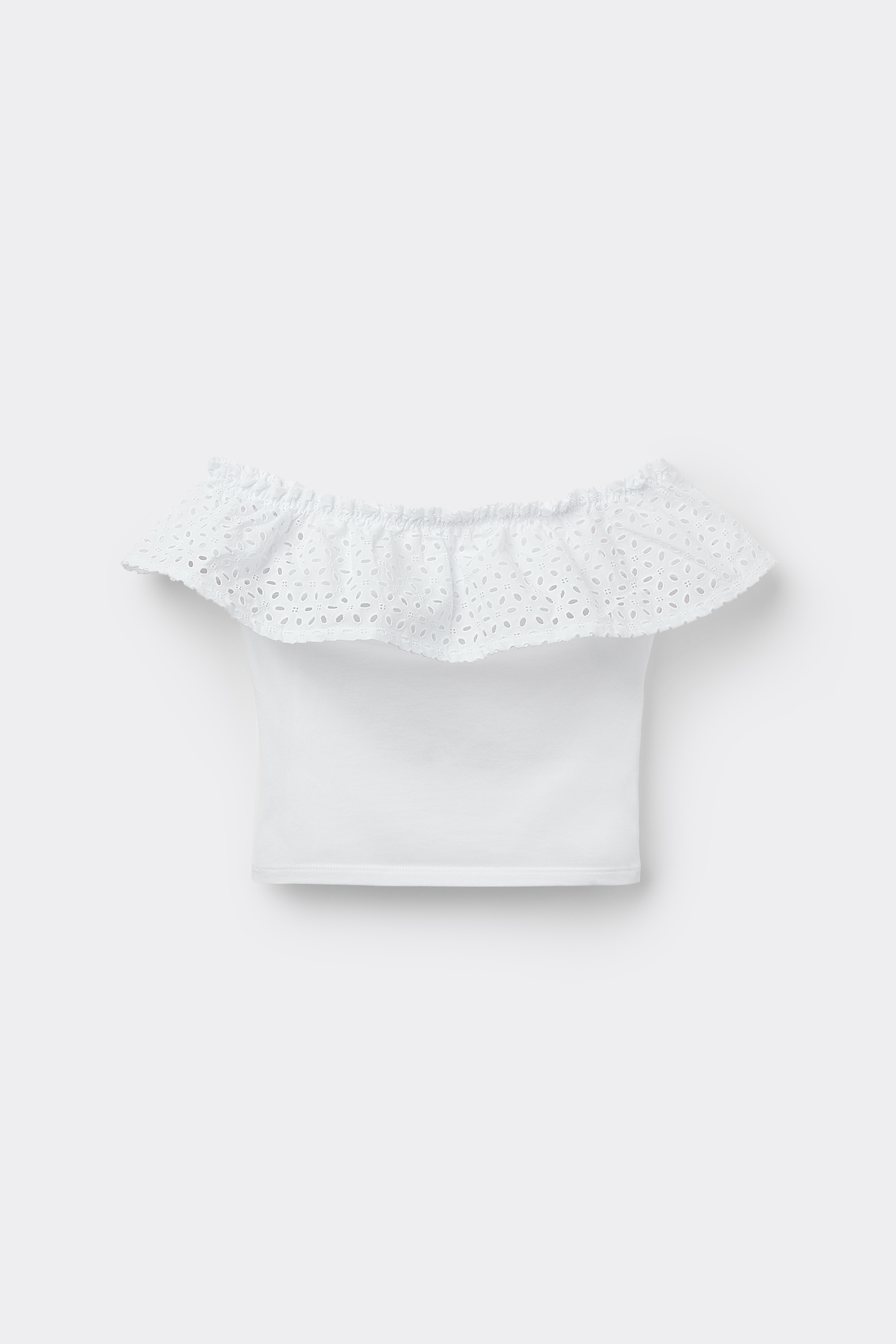 Cotton Bandeau Crop Top with Broderie Anglaise Ruffle