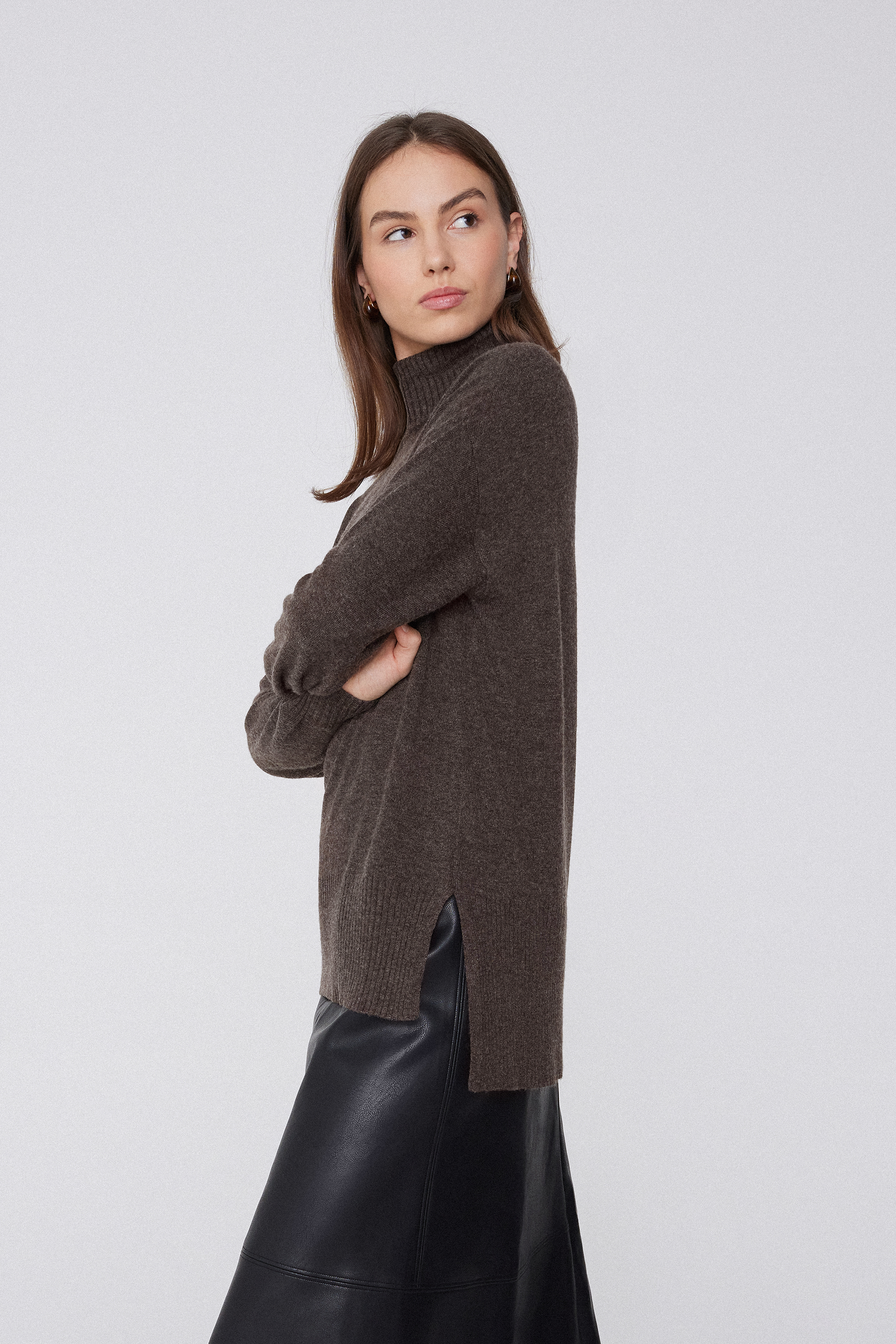 Long Thick Polo Neck Top with Wool