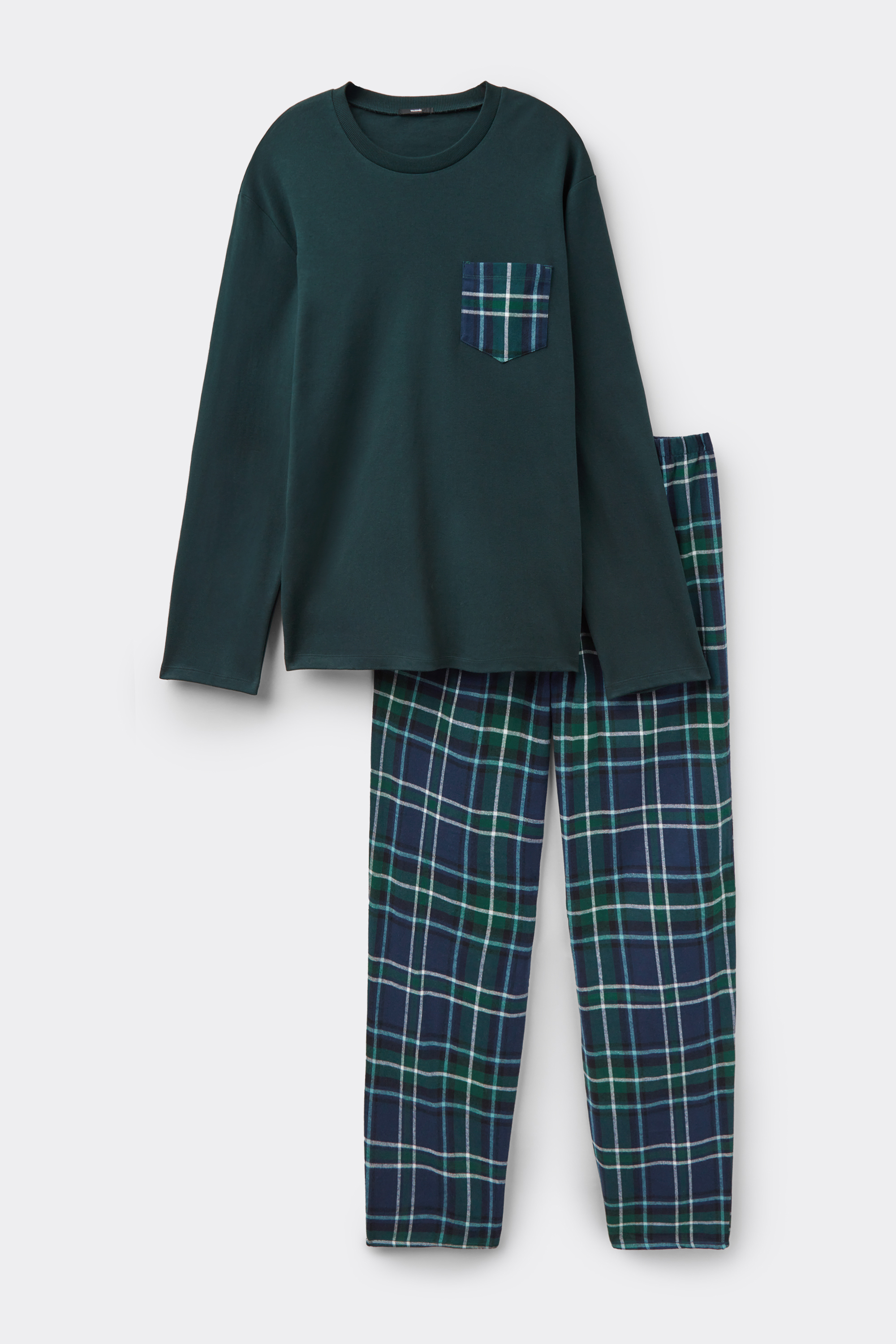 Full Length Flannel Pajamas with Tartan Pocket