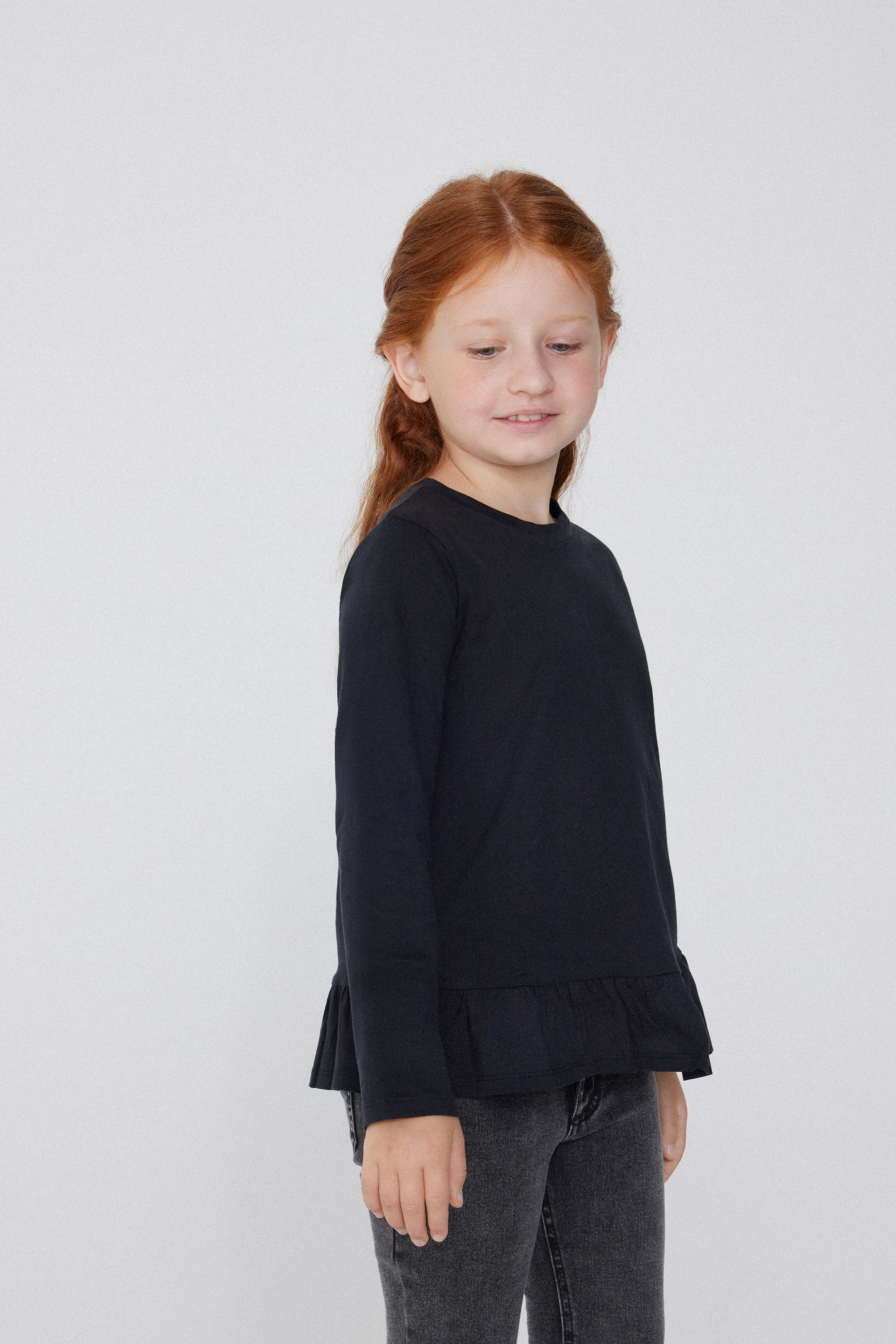 Bavlněn&eacute; Triko s Dlouh&yacute;m Ruk&aacute;vem s Vol&aacute;nem