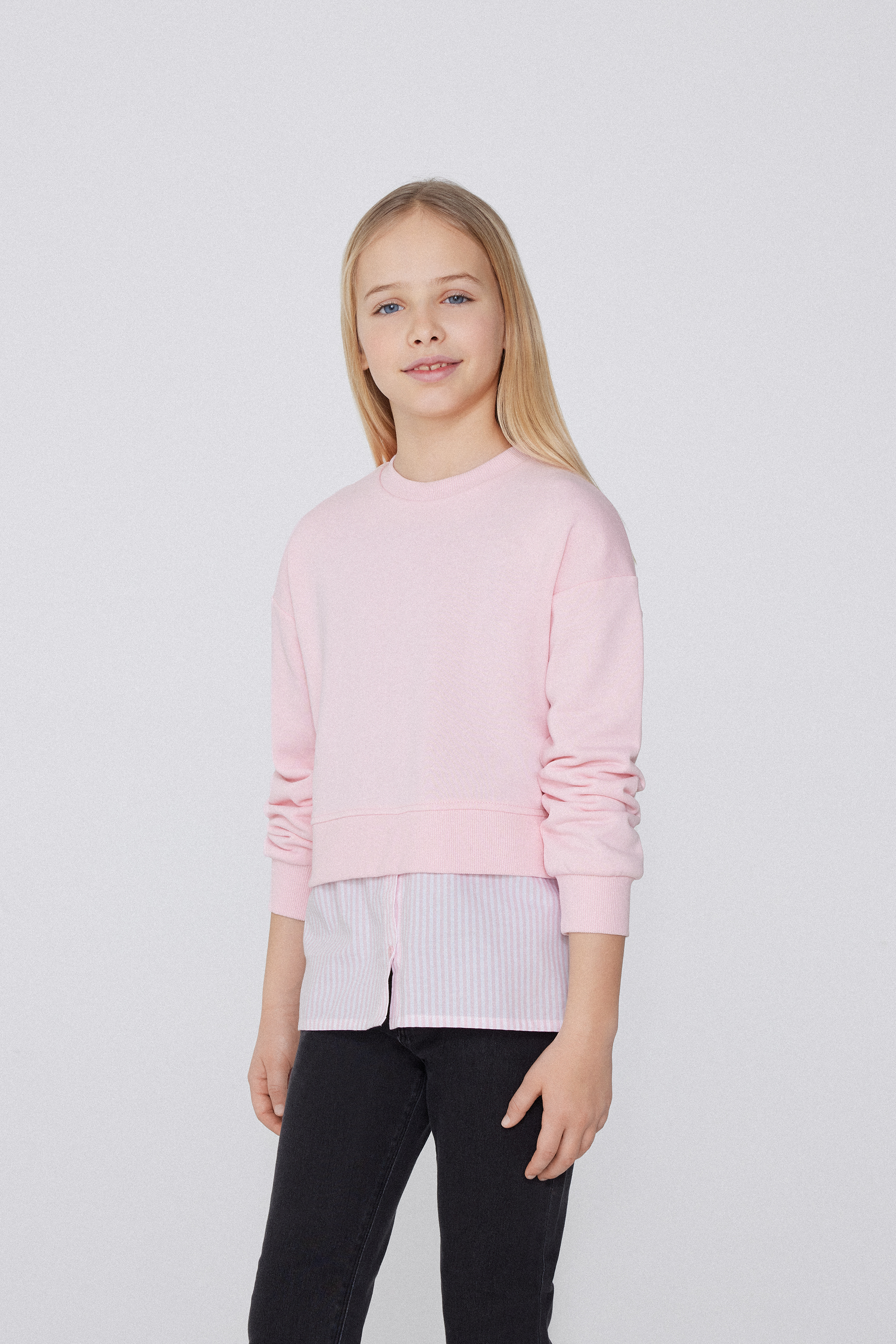 Girls&rsquo; Long Sleeve Shirt-Effect Cotton Sweatshirt