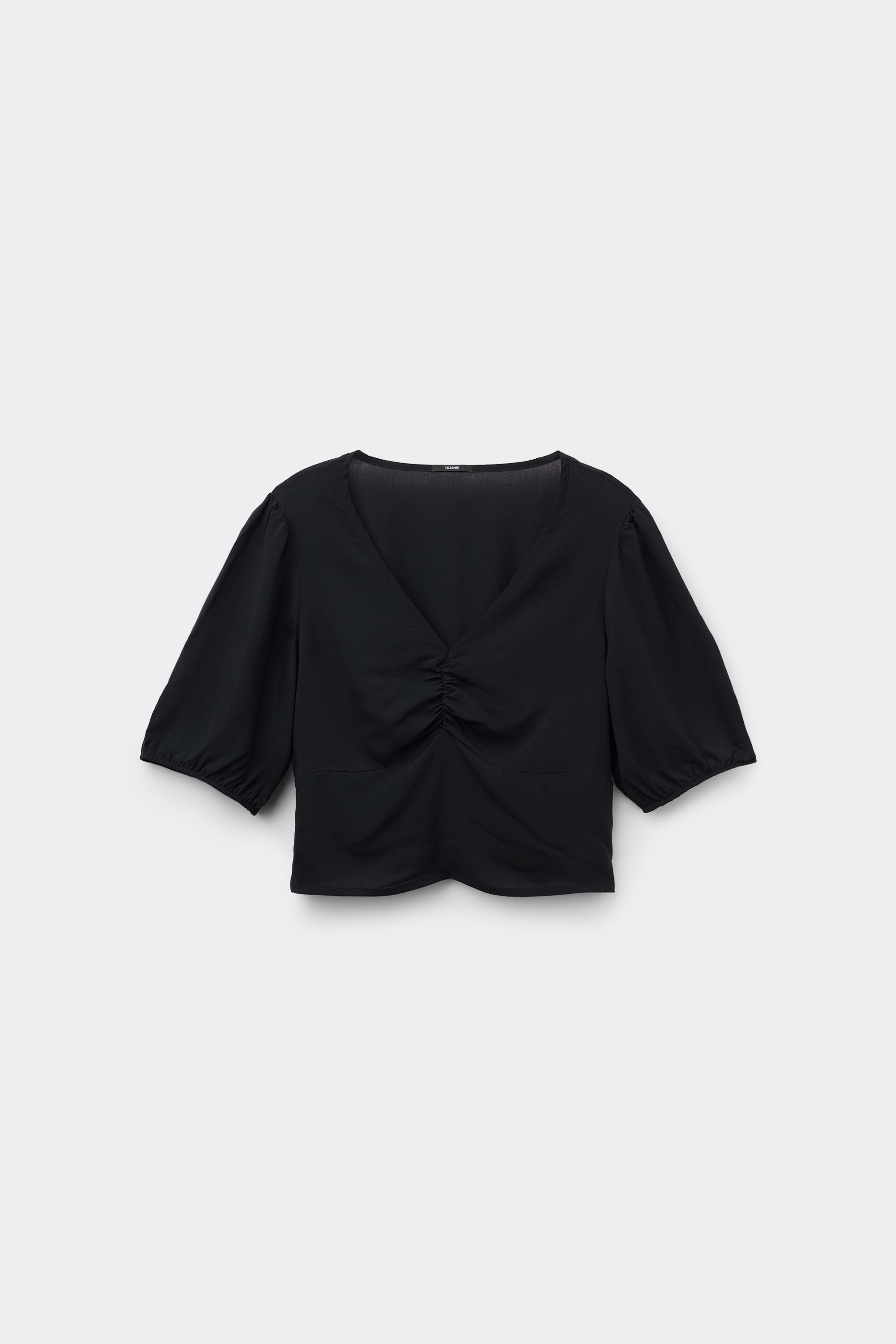 Short-Sleeved Gathered Viscose Crop Top