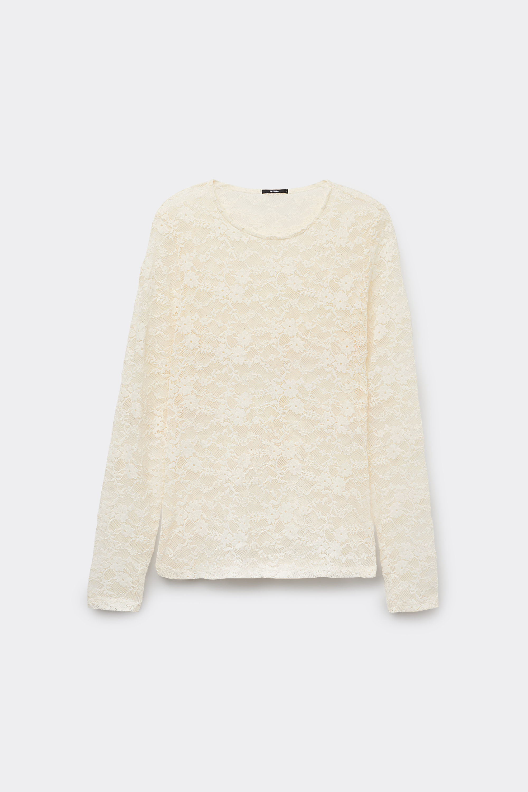Bluzka z Długim Rękawem i Okrągłym Dekoltem z Koronki
