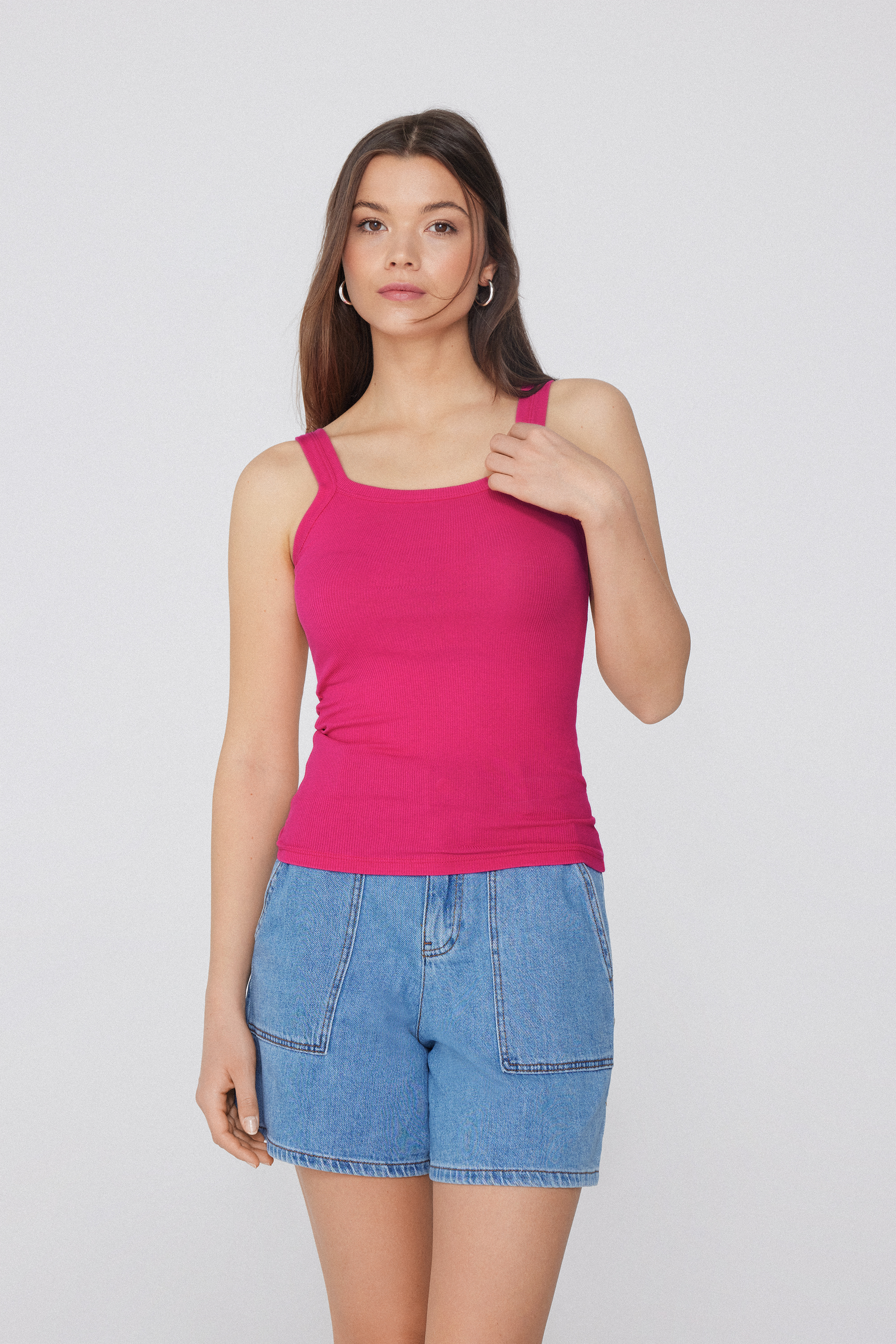 Square Neck Ribbed Cotton Camisole