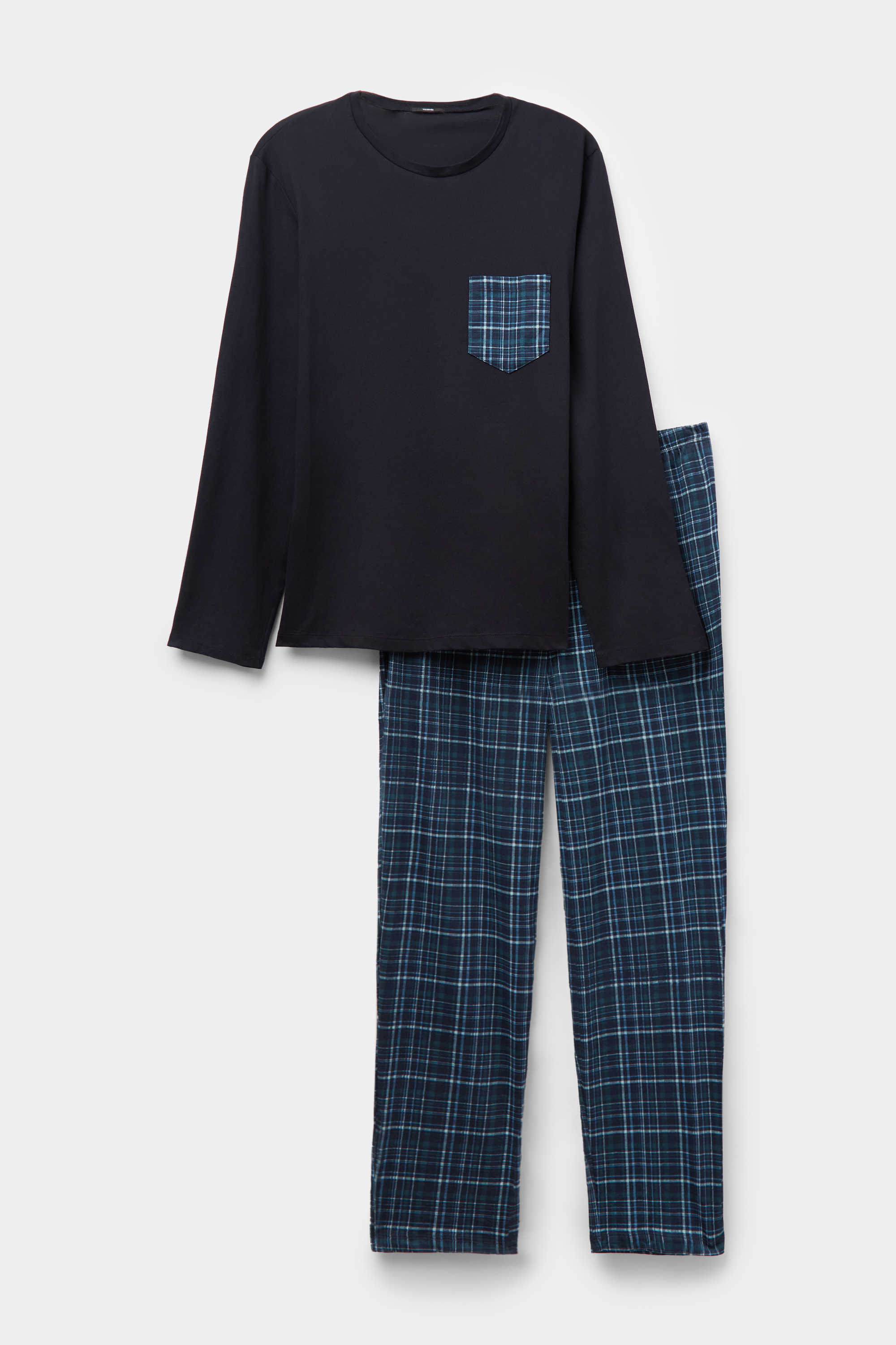 Langer Pyjama aus Baumwolle mit Brusttasche und Print