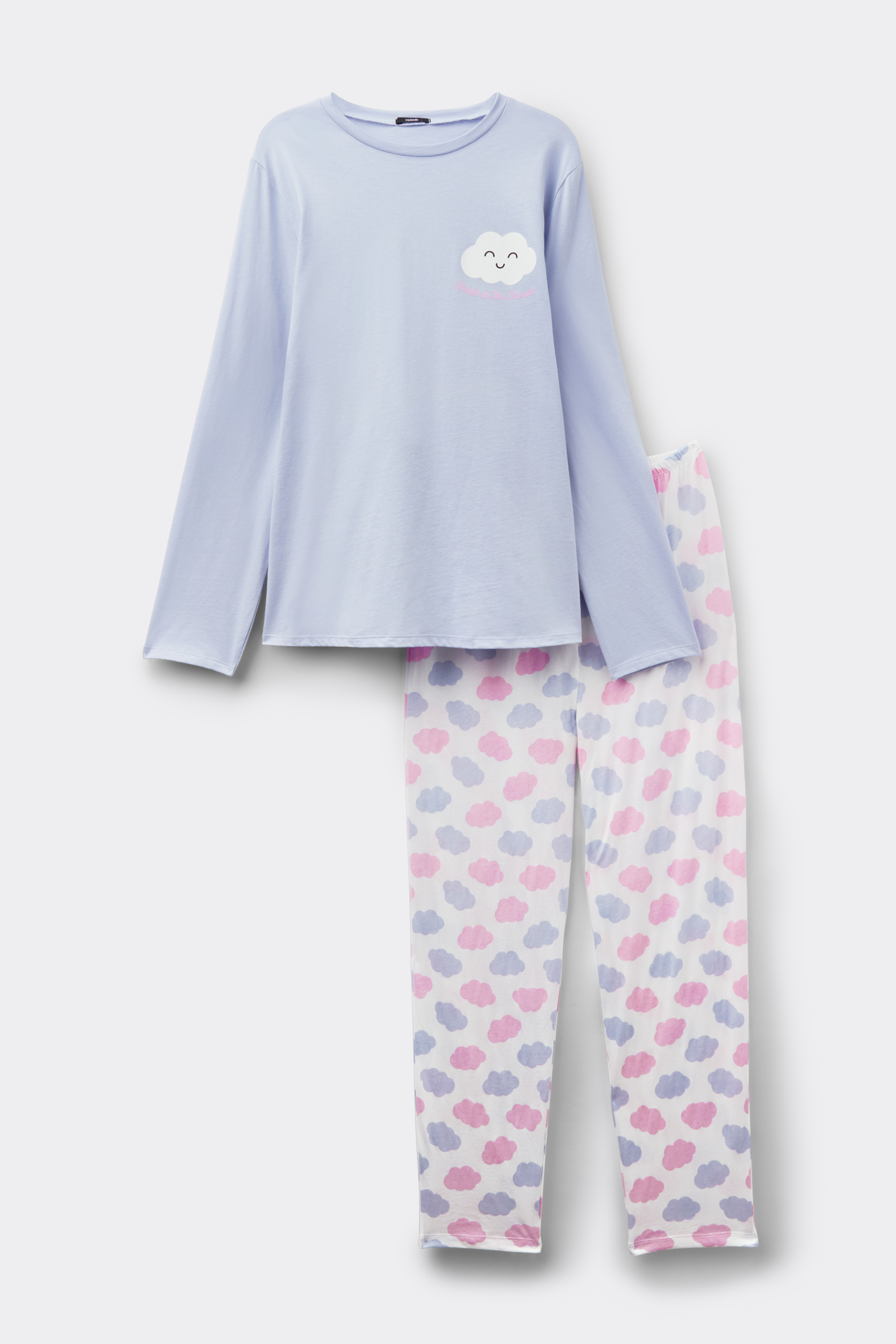 Full-Length Cotton Cloud-Print Pajamas