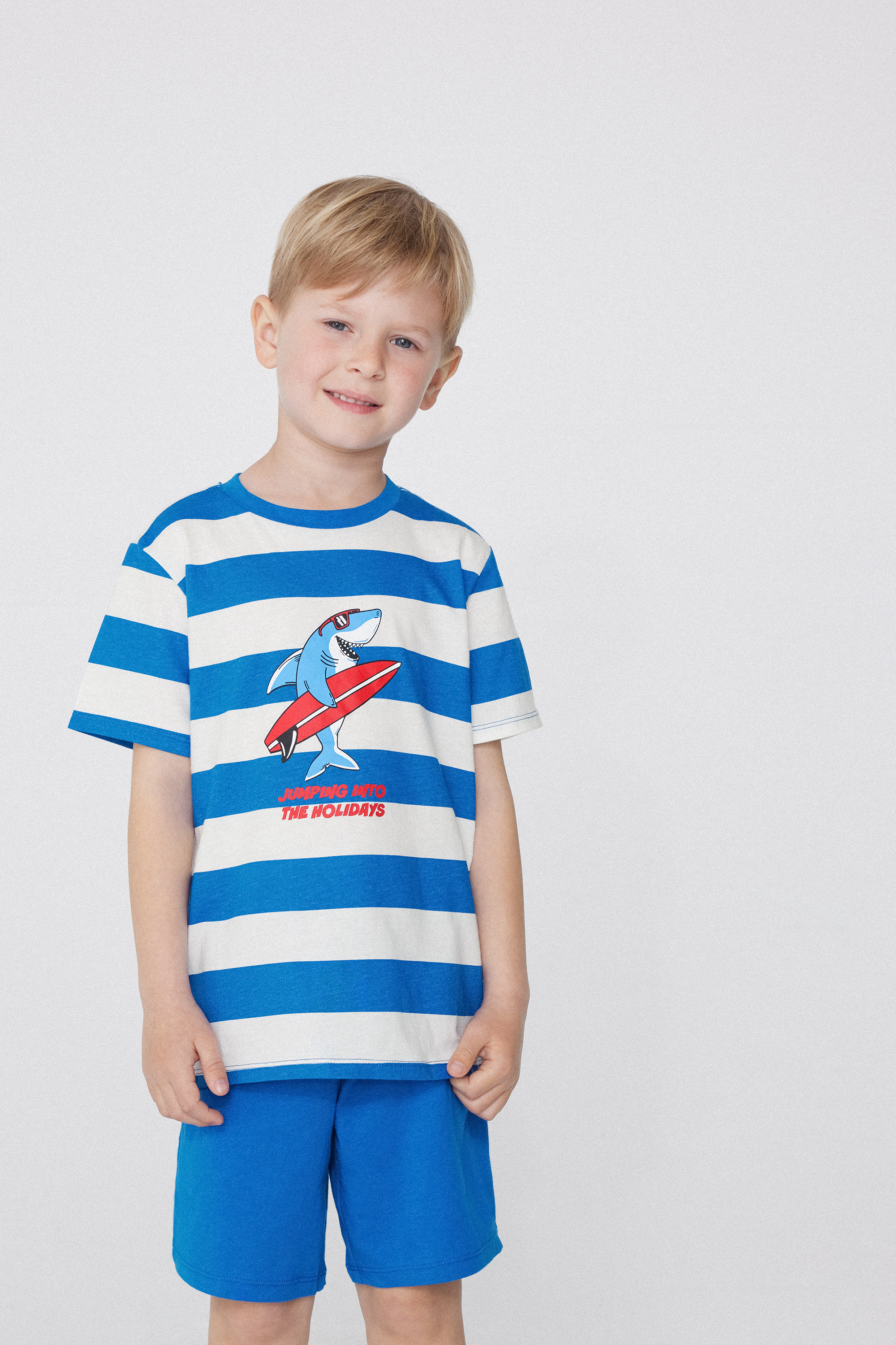 Boys&rsquo; Short Cotton Pyjamas with Shark Print
