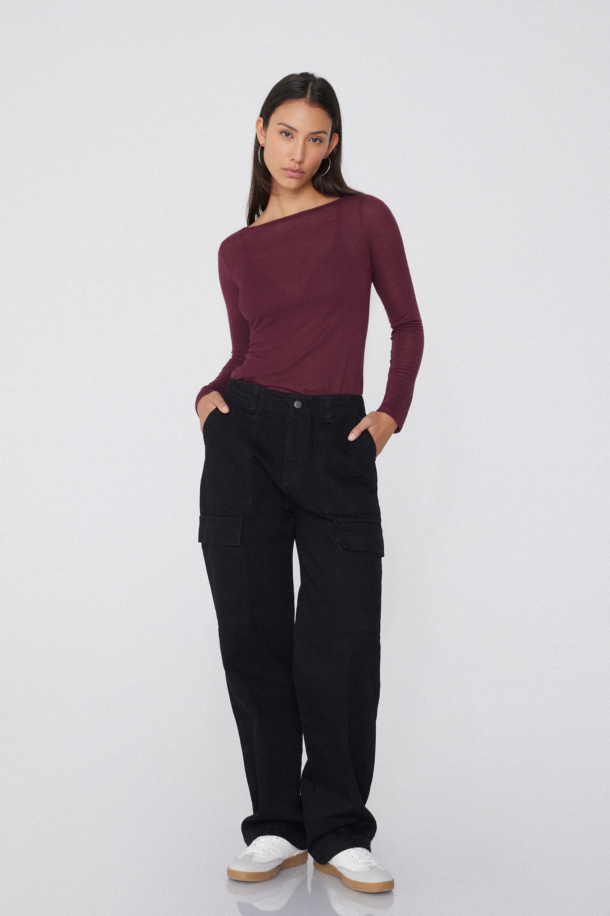 Sehr leichtes Oberteil mit U-Boot-Ausschnitt aus Viskose und Merinowolle