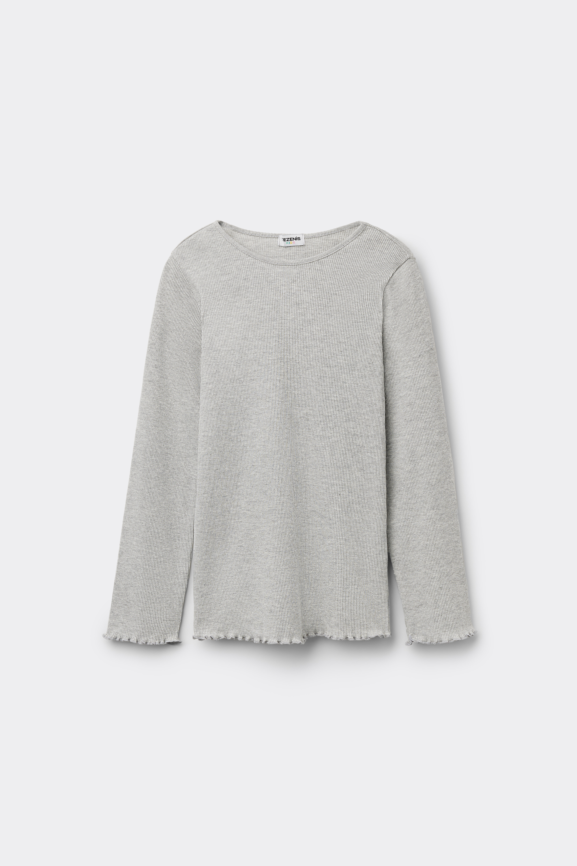 Žebrovan&eacute; D&iacute;vč&iacute; Triko s Dlouh&yacute;m Ruk&aacute;vem, Kulat&yacute;m V&yacute;střihem a Obloučkov&yacute;m Lemem