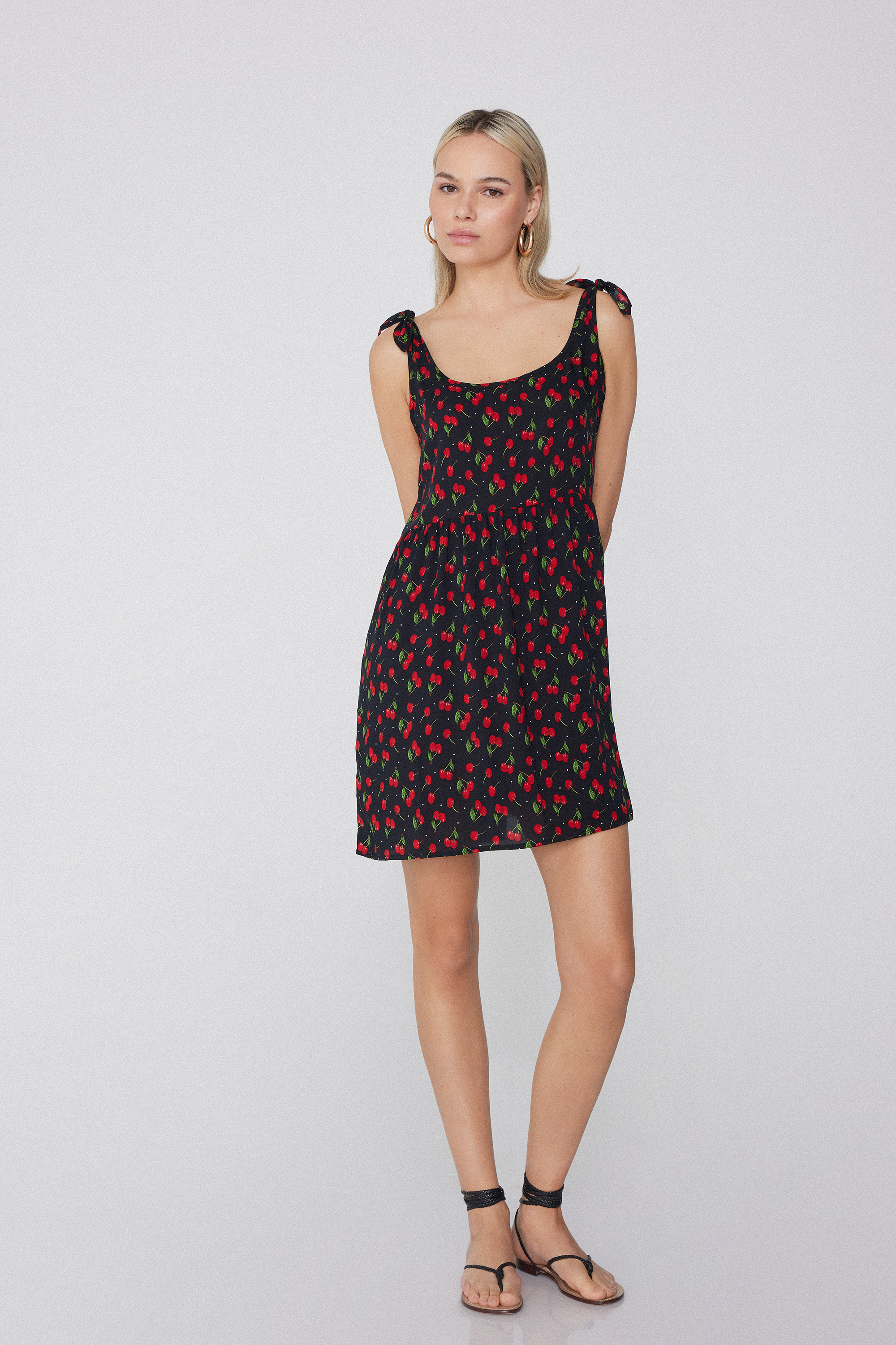 Viscose Canvas Short Dress with Knots