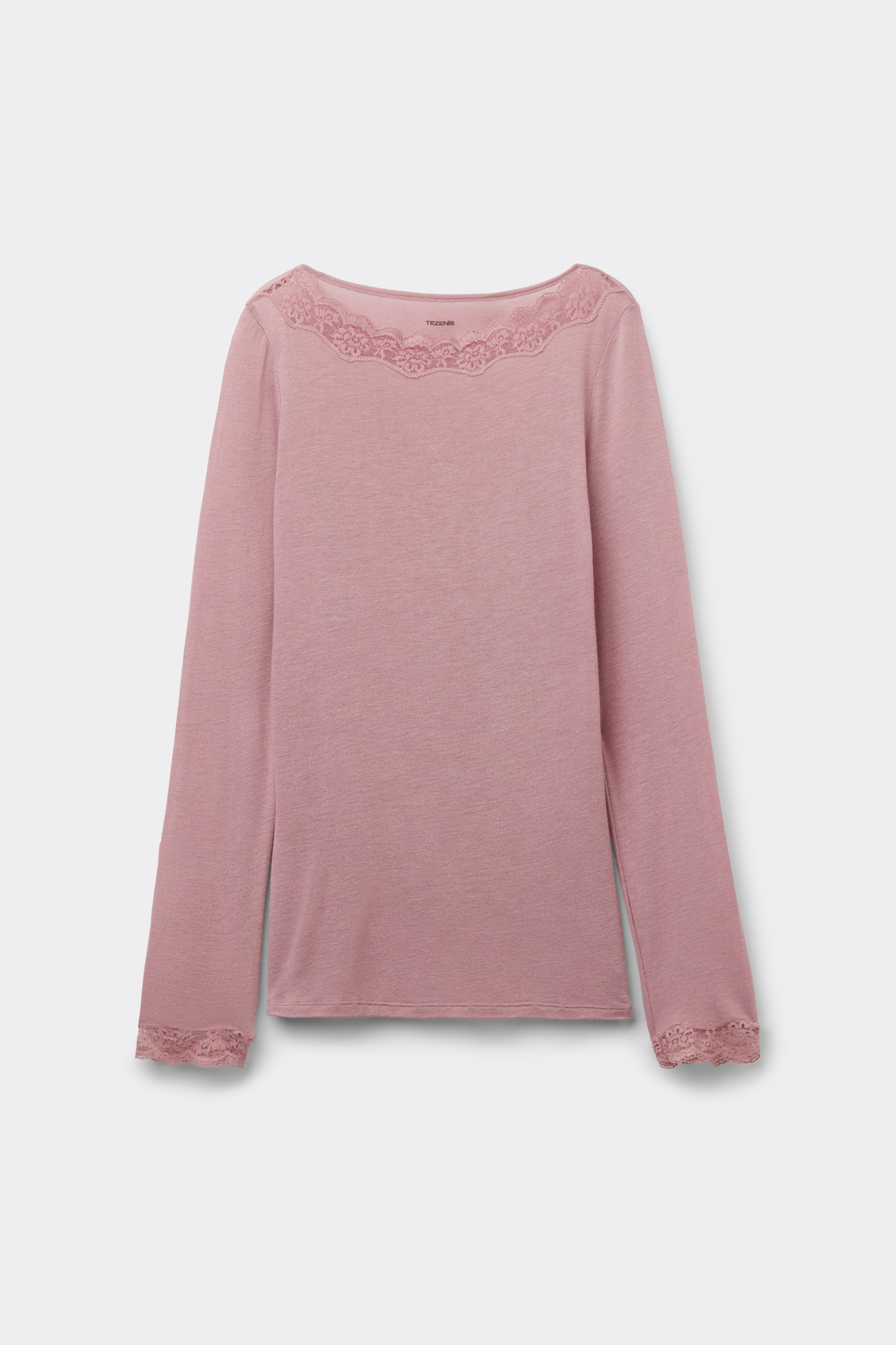 Long-Sleeved Merino Wool and Lace Boat-Neck Top