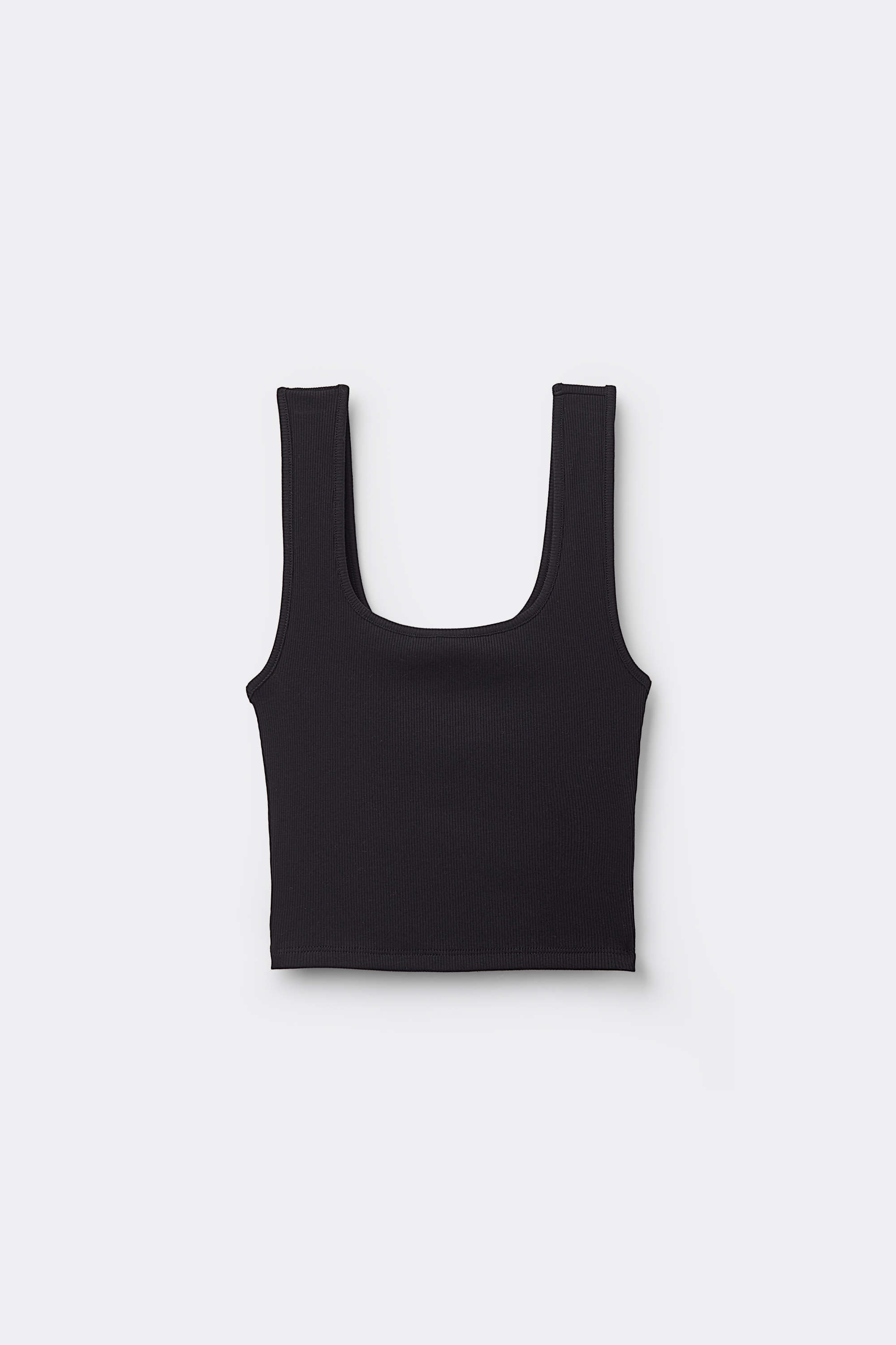 Wide Shoulder Strap Ribbed Cotton Crop Top