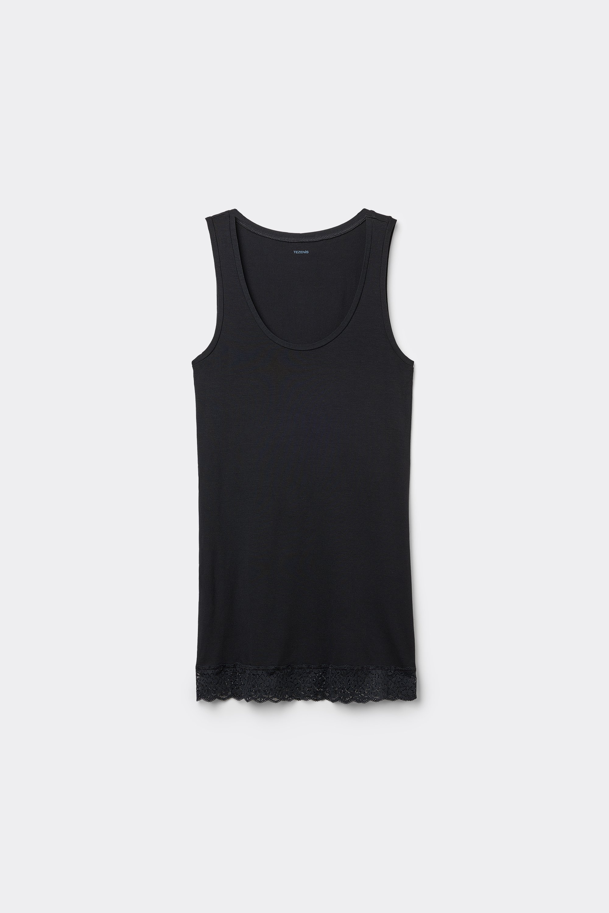Long Viscose Tank Top with Wide Shoulder Straps and Lace Trim