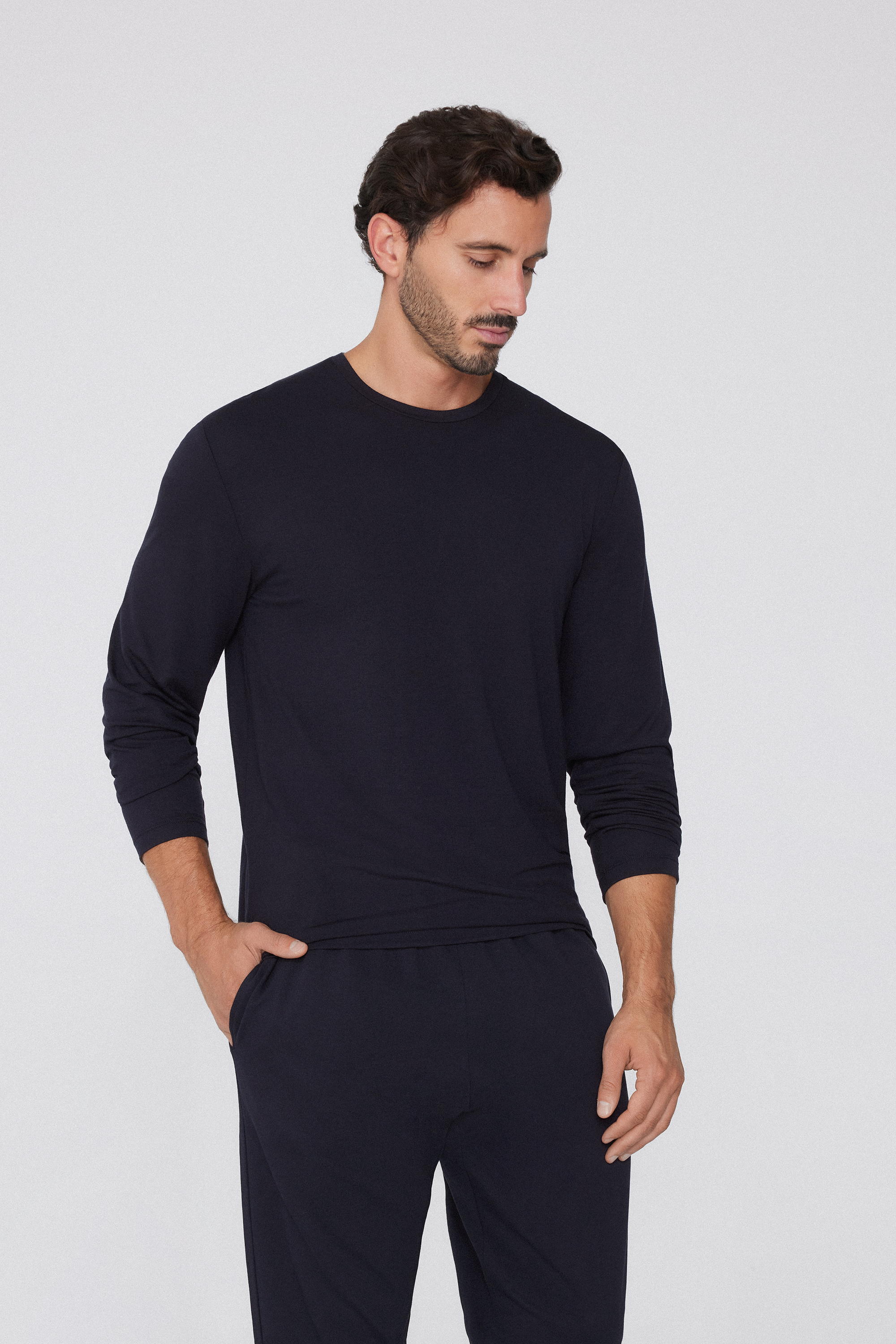 Long-Sleeved Crew-Neck Viscose Top