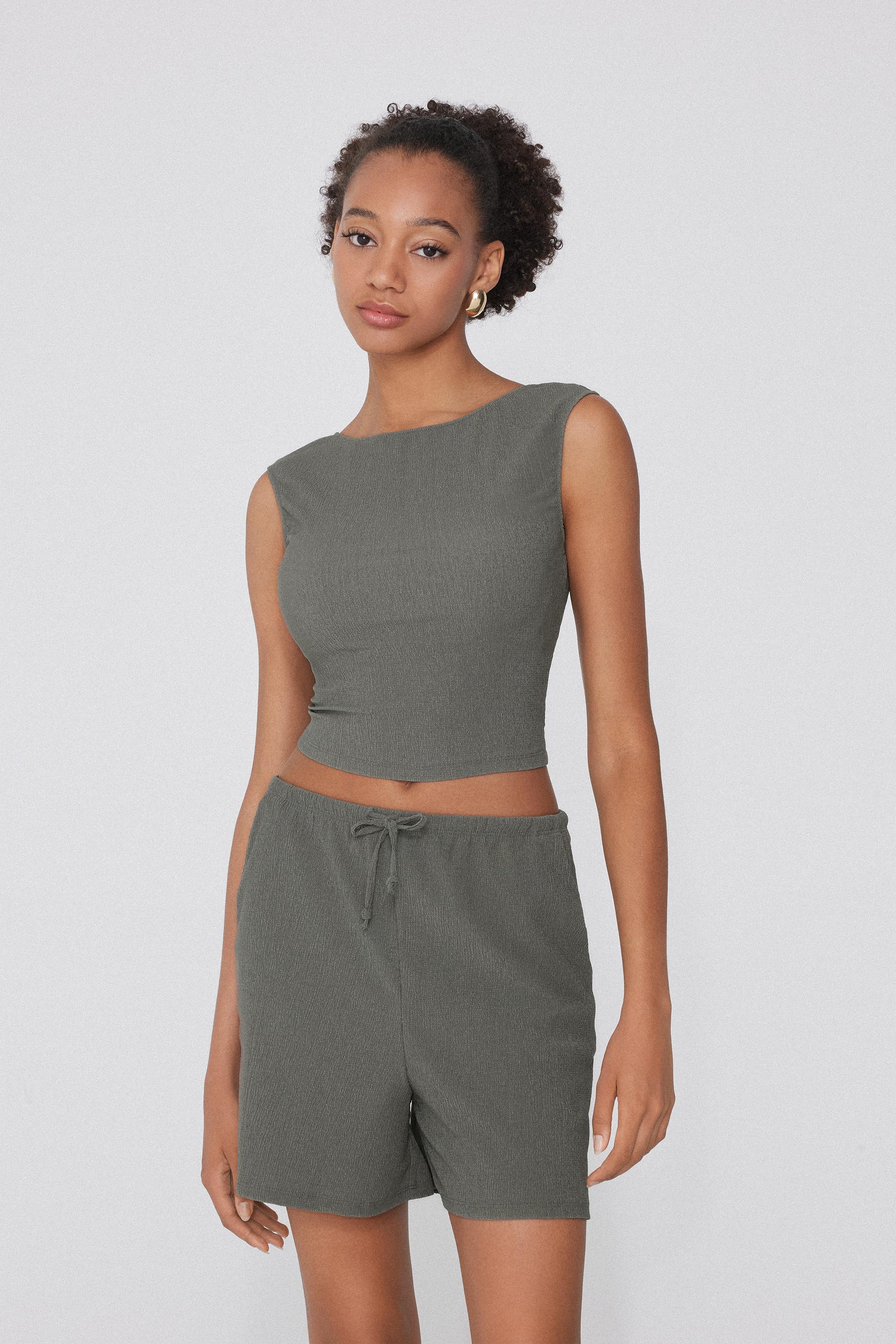 Crepe-Effect Crop Top