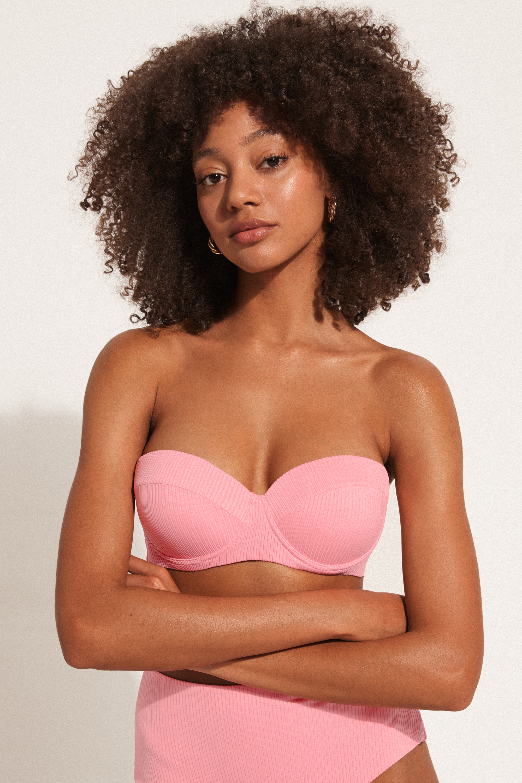 Padded Bandeau Bikini Top in Recycled Ribbed Microfibre