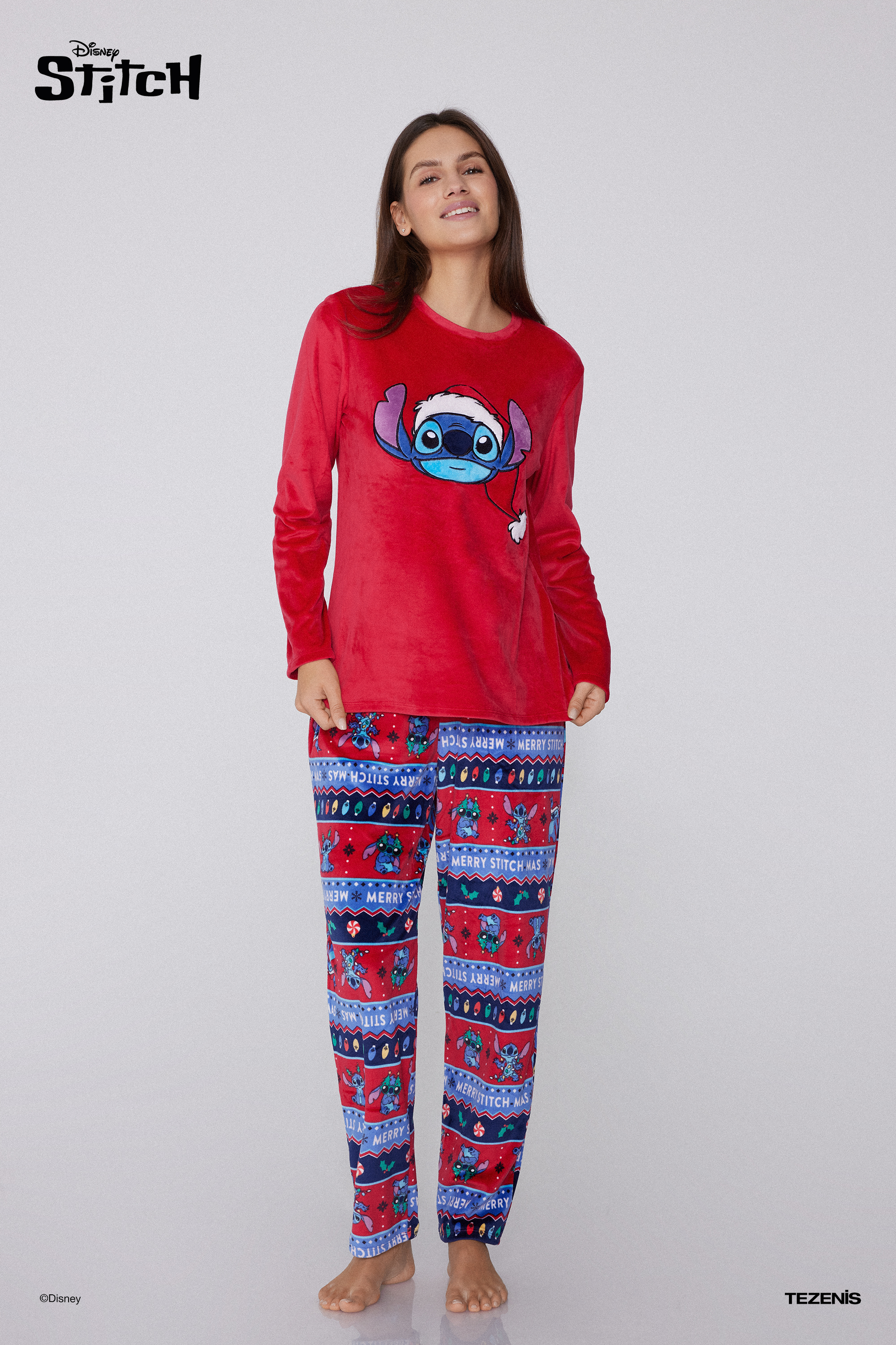 Unisex Kids' Christmas Stitch Disney Long Microfleece Pajamas