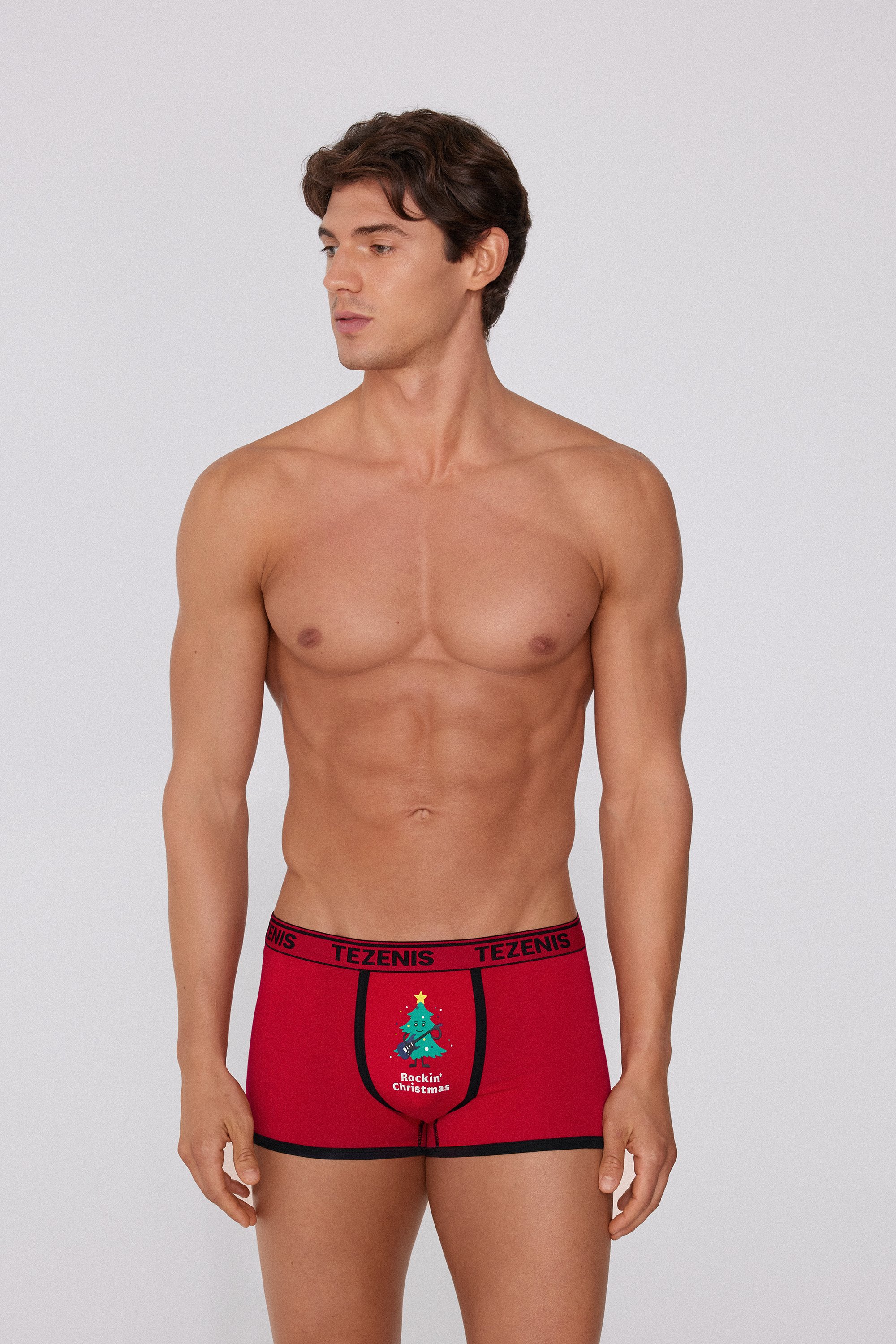 Boxers em Algod&atilde;o com Log&oacute;tipo Estampado Natal&iacute;cio