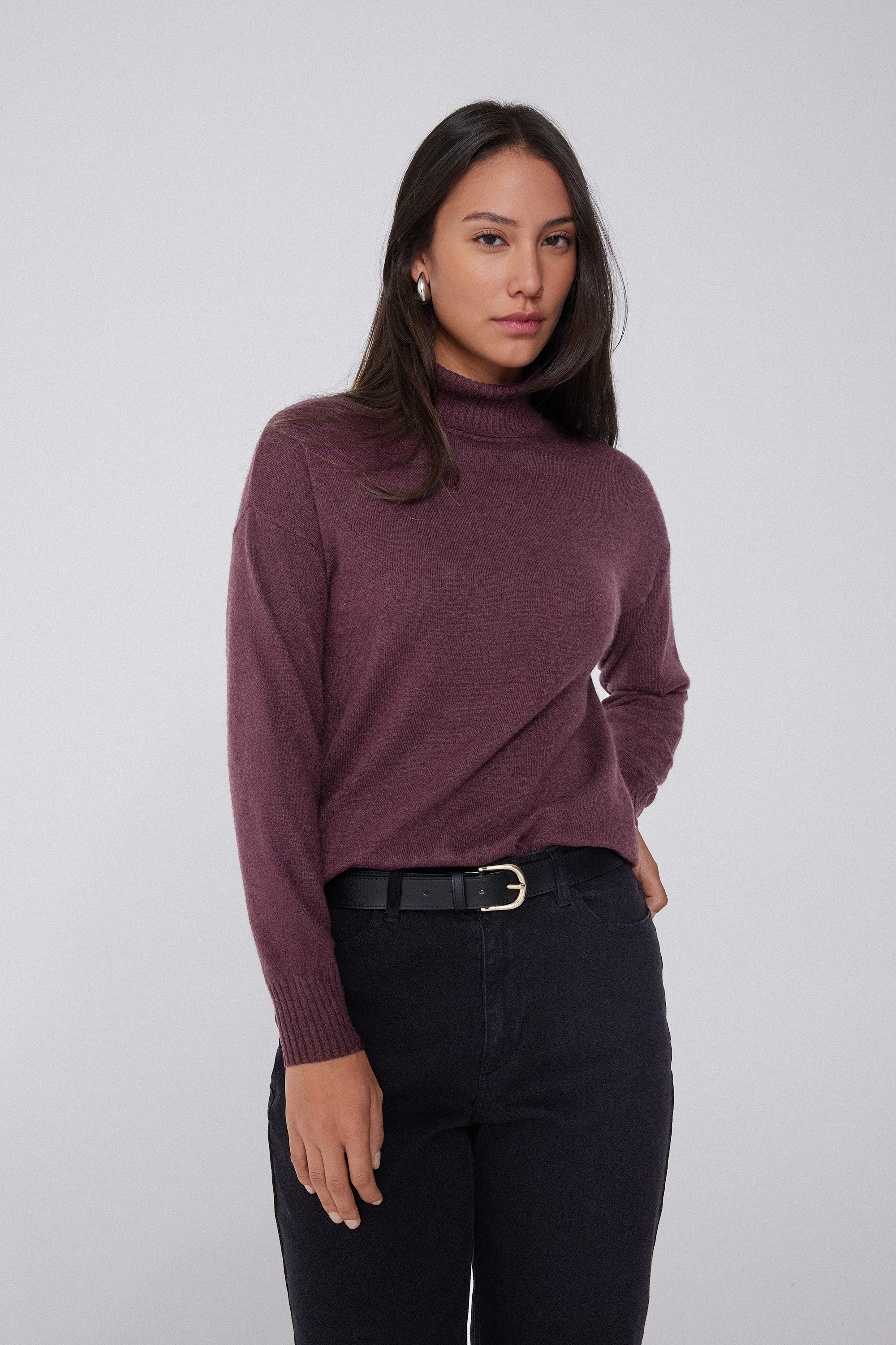 Long Thick Polo Neck Top with Wool
