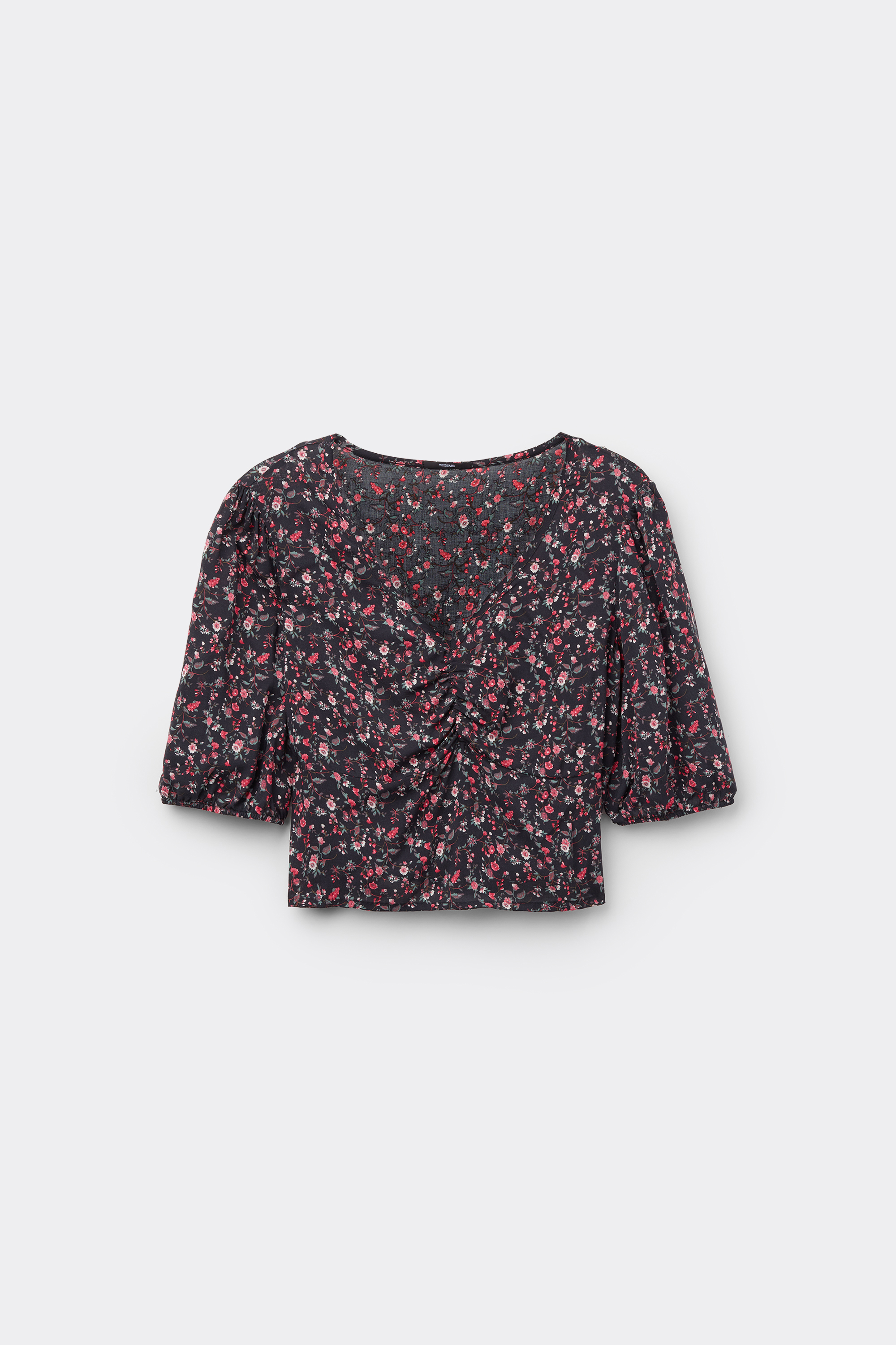 Short-Sleeved Gathered Viscose Crop Top