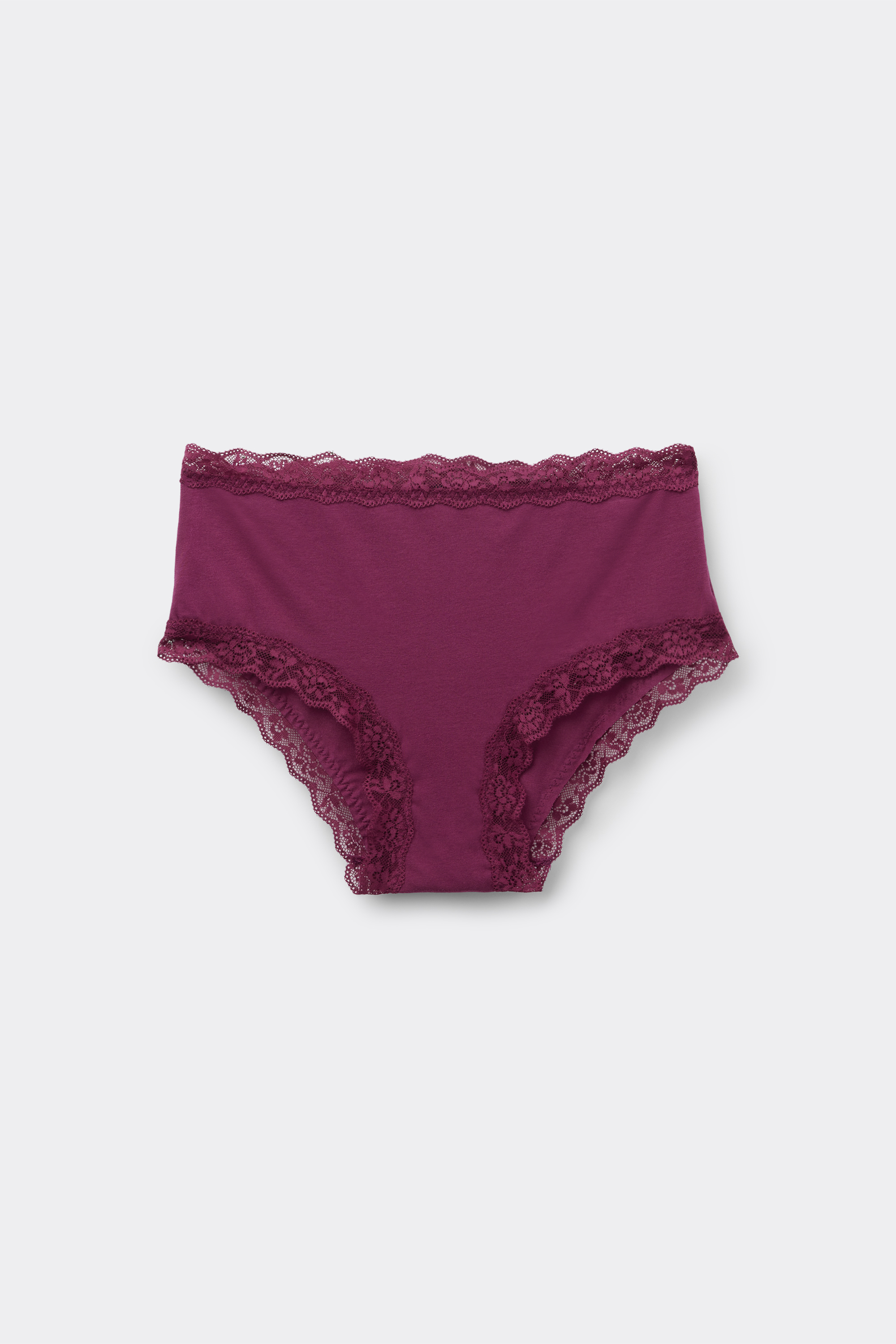 High-Waisted Cotton and Lace Panties