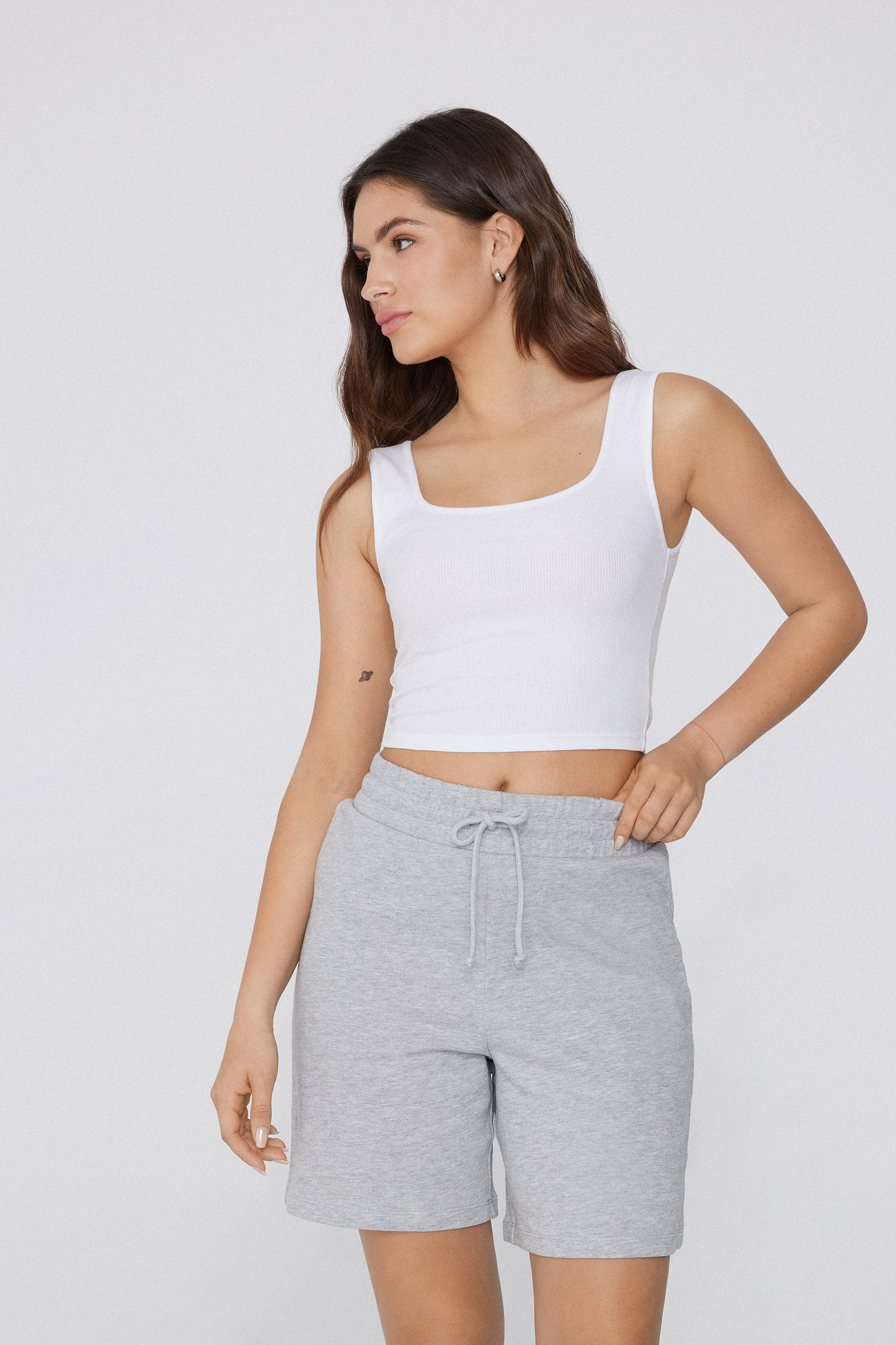 Wide Shoulder Strap Ribbed Cotton Crop Top