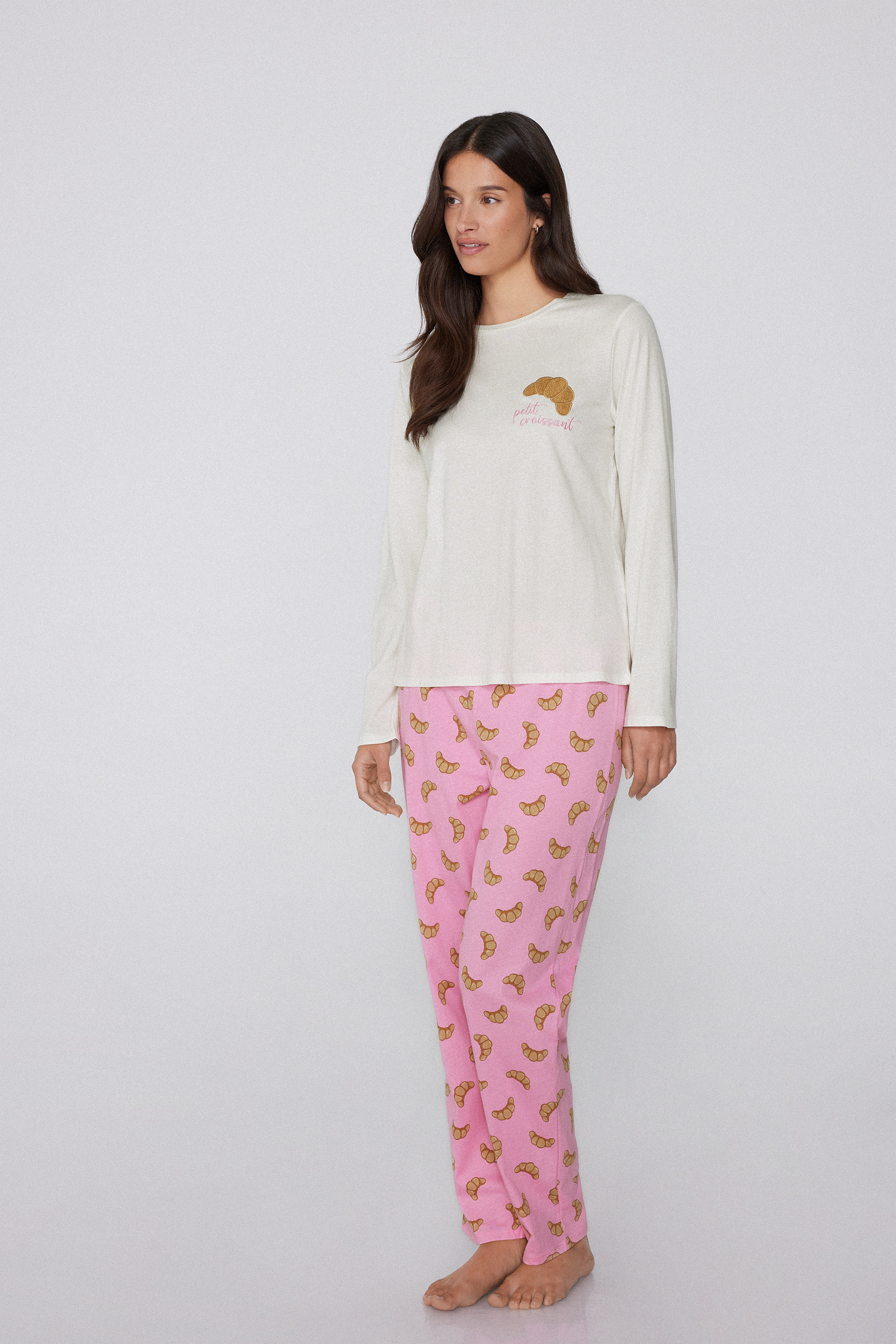 Croissant Patch Long Cotton Pyjamas