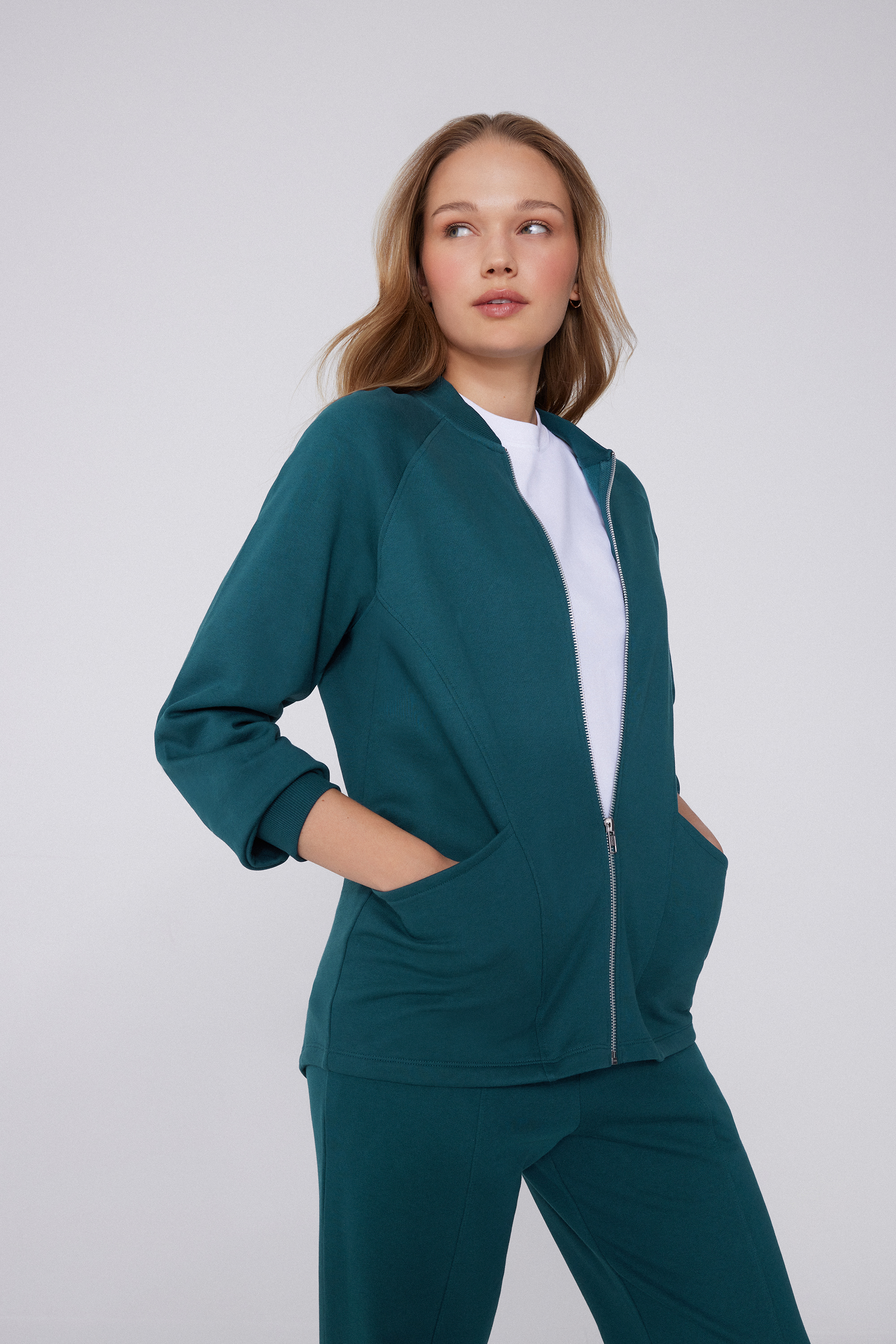 Asymmetric Long Sleeve Zip Sweatshirt with Pockets