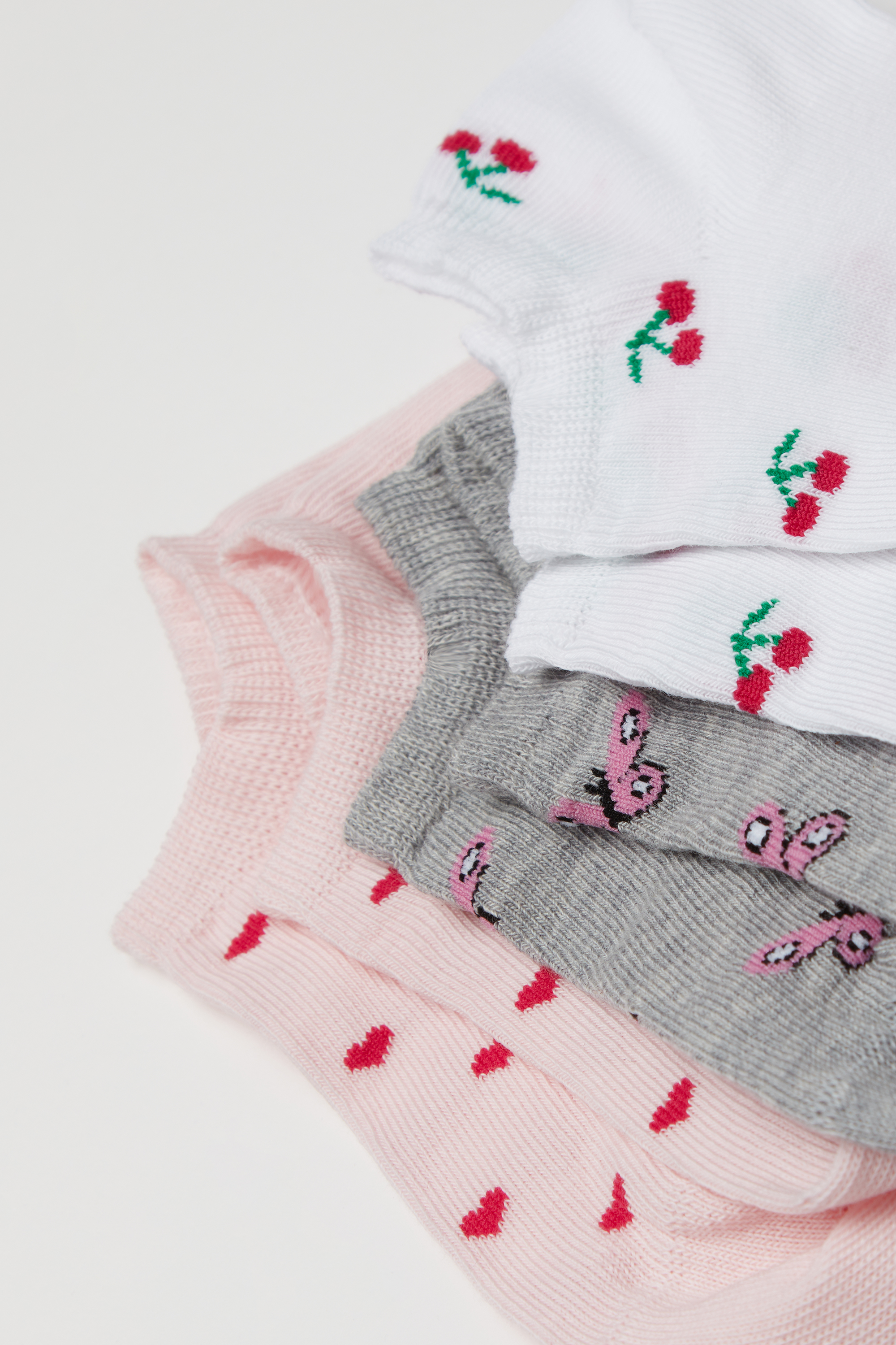 3 Pairs of Girls' Patterned Cotton Trainer Socks