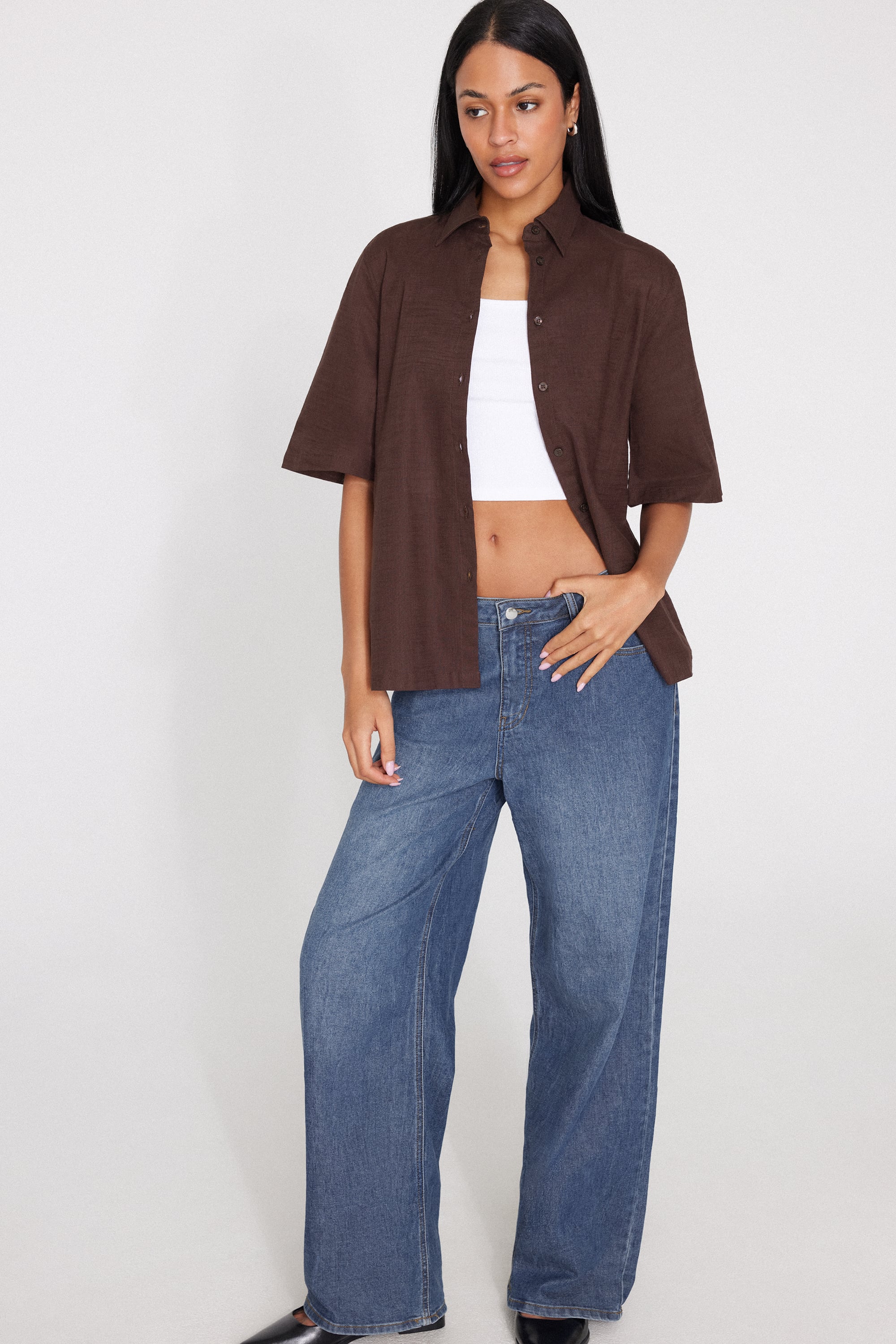 Camicia Mezza Manica 100% Cotone Effetto Lino