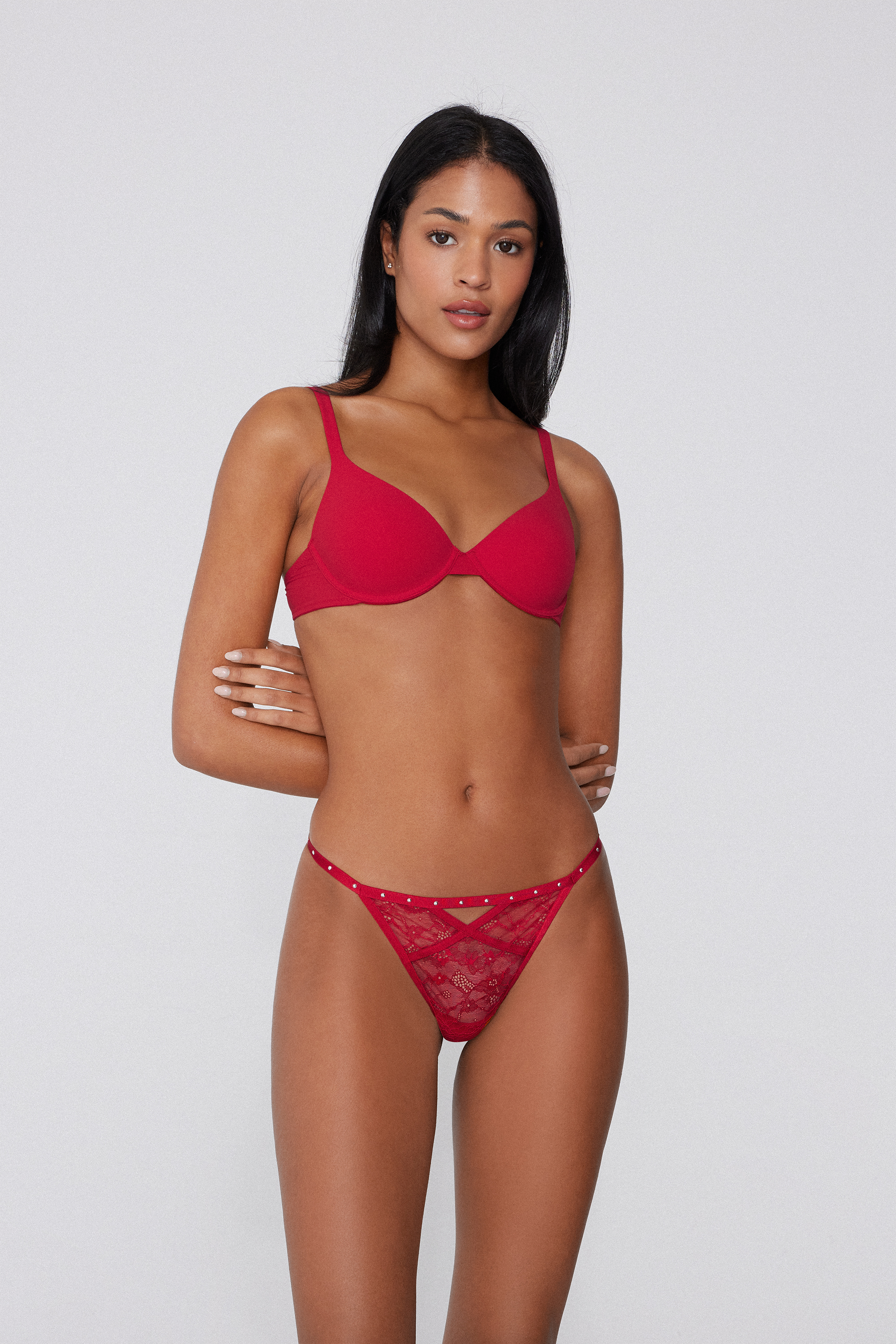 Lace String Thong with Studs