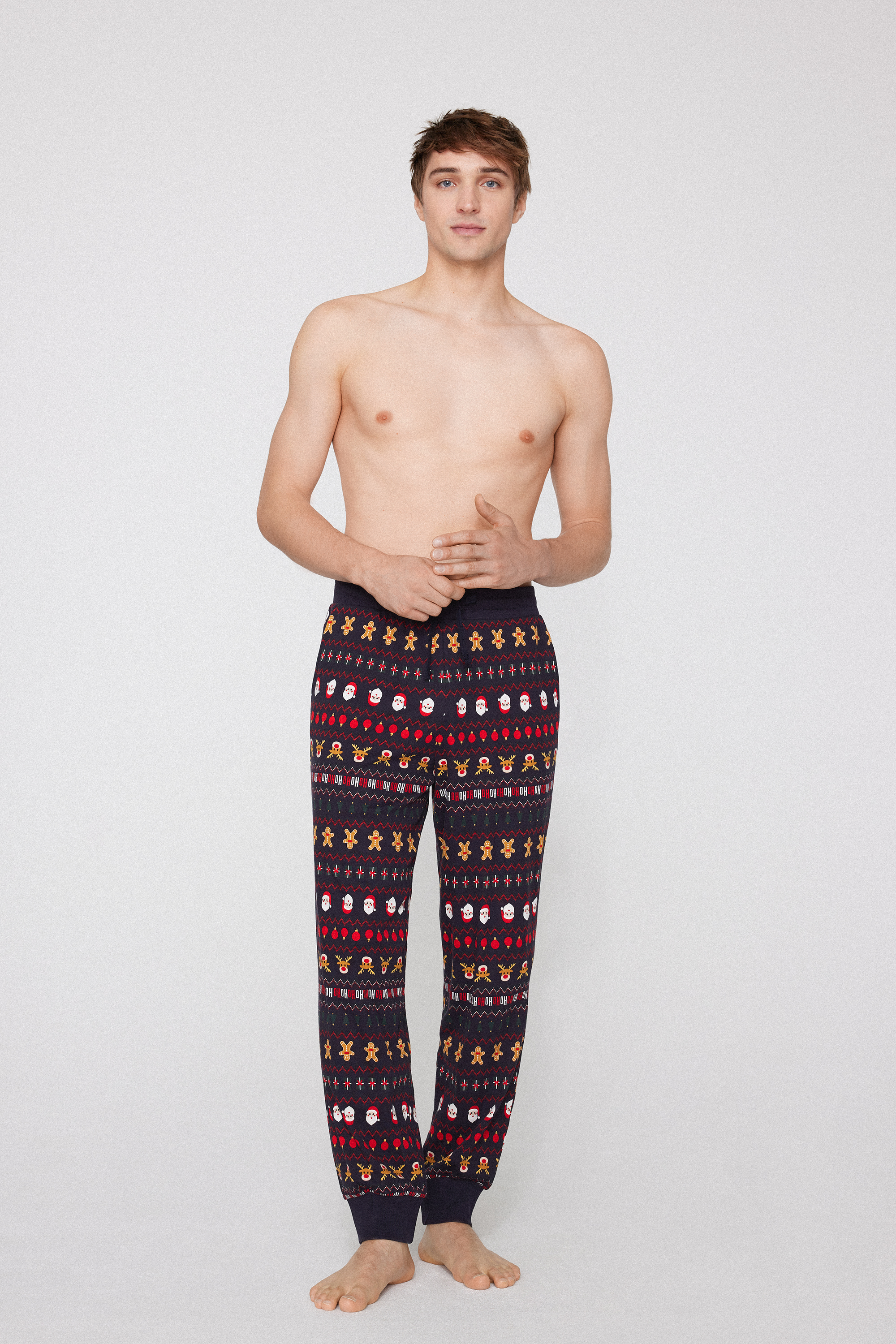 Printed Heavy Cotton Jogger Pants with Pockets