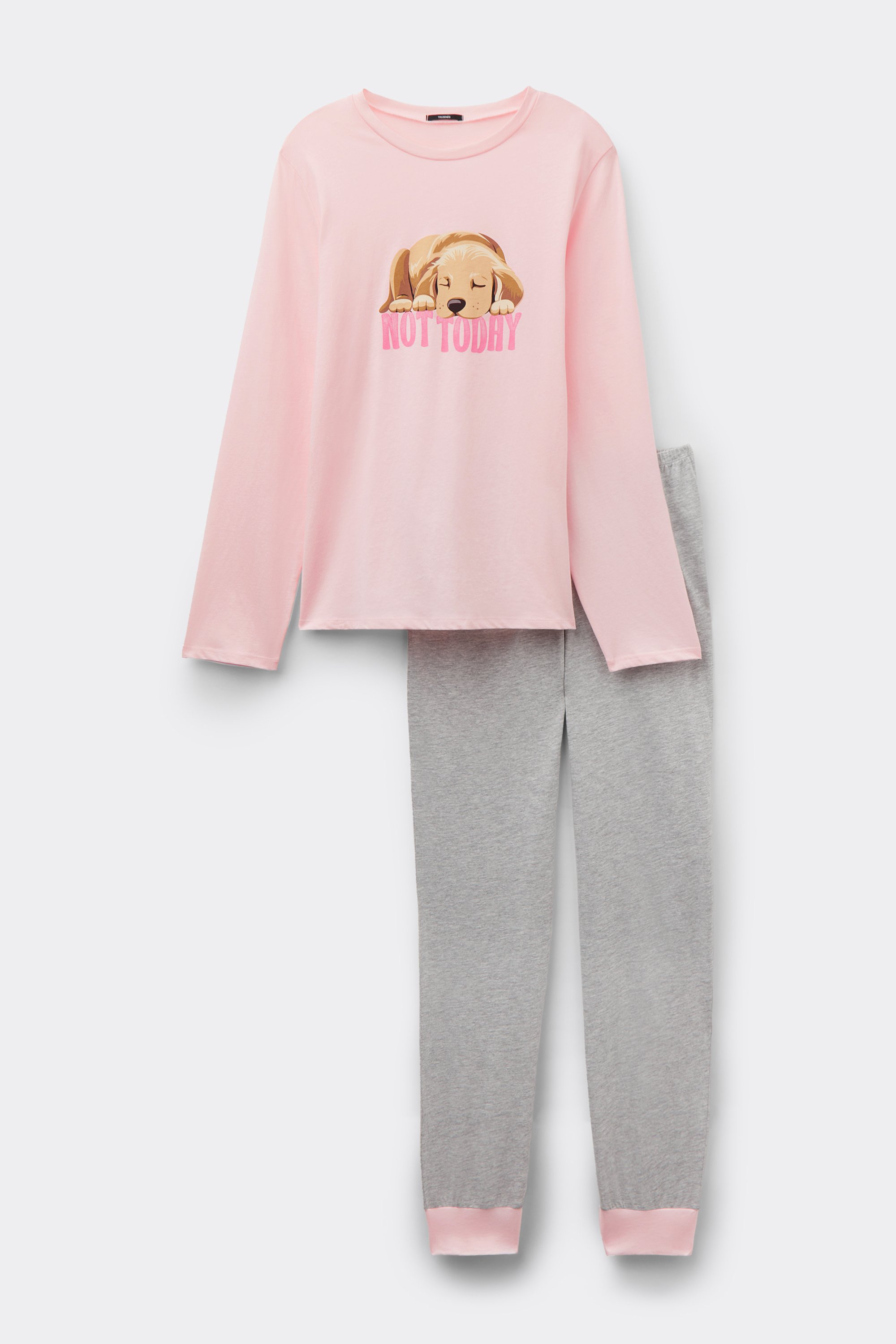 Long Cotton Pajamas with "Not Today" Print