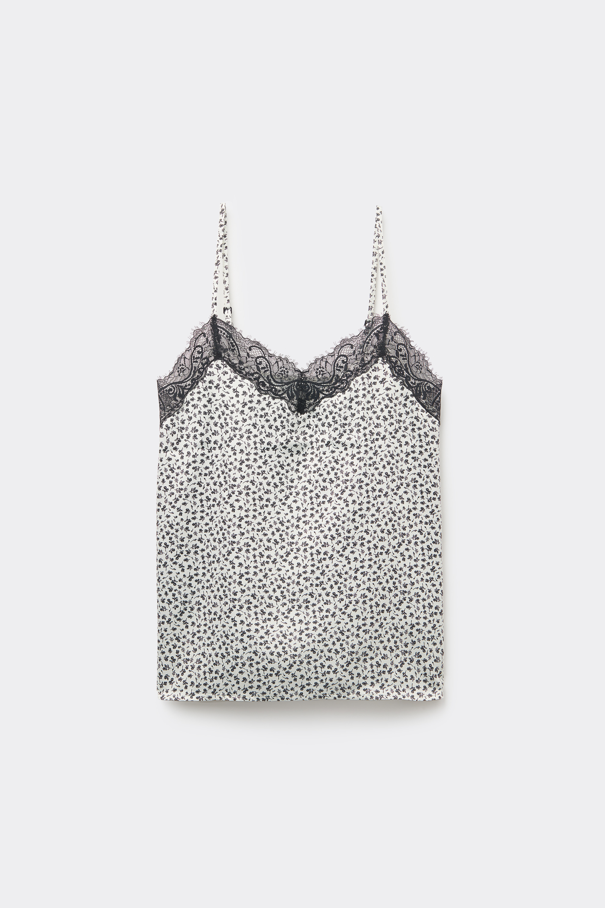 Printed Satin and Lace Camisole with Narrow Shoulder Straps