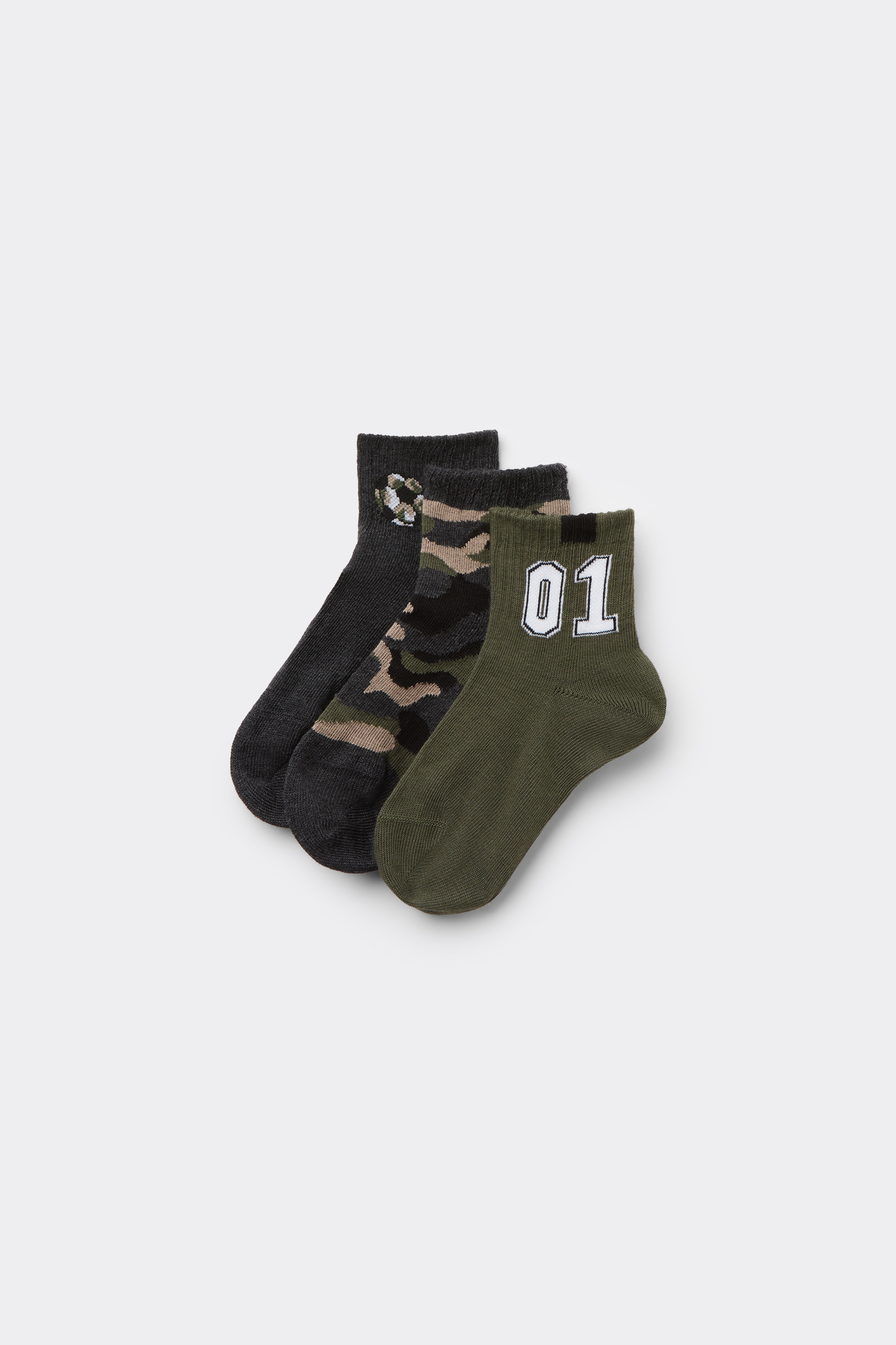 Three Pairs of Boys' Short Patterned Hemless Cotton Socks