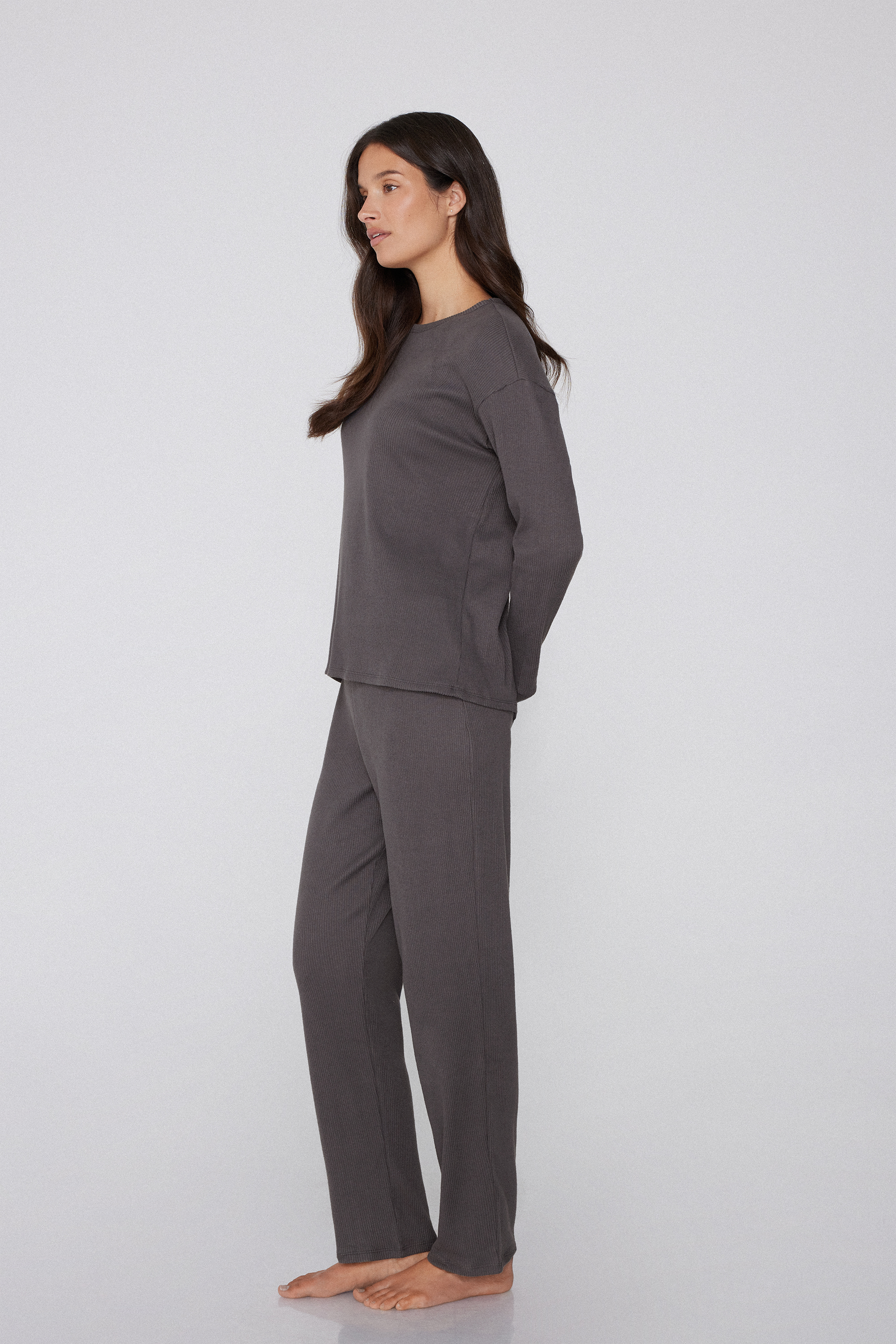 Long Ribbed Round Neck Pyjamas