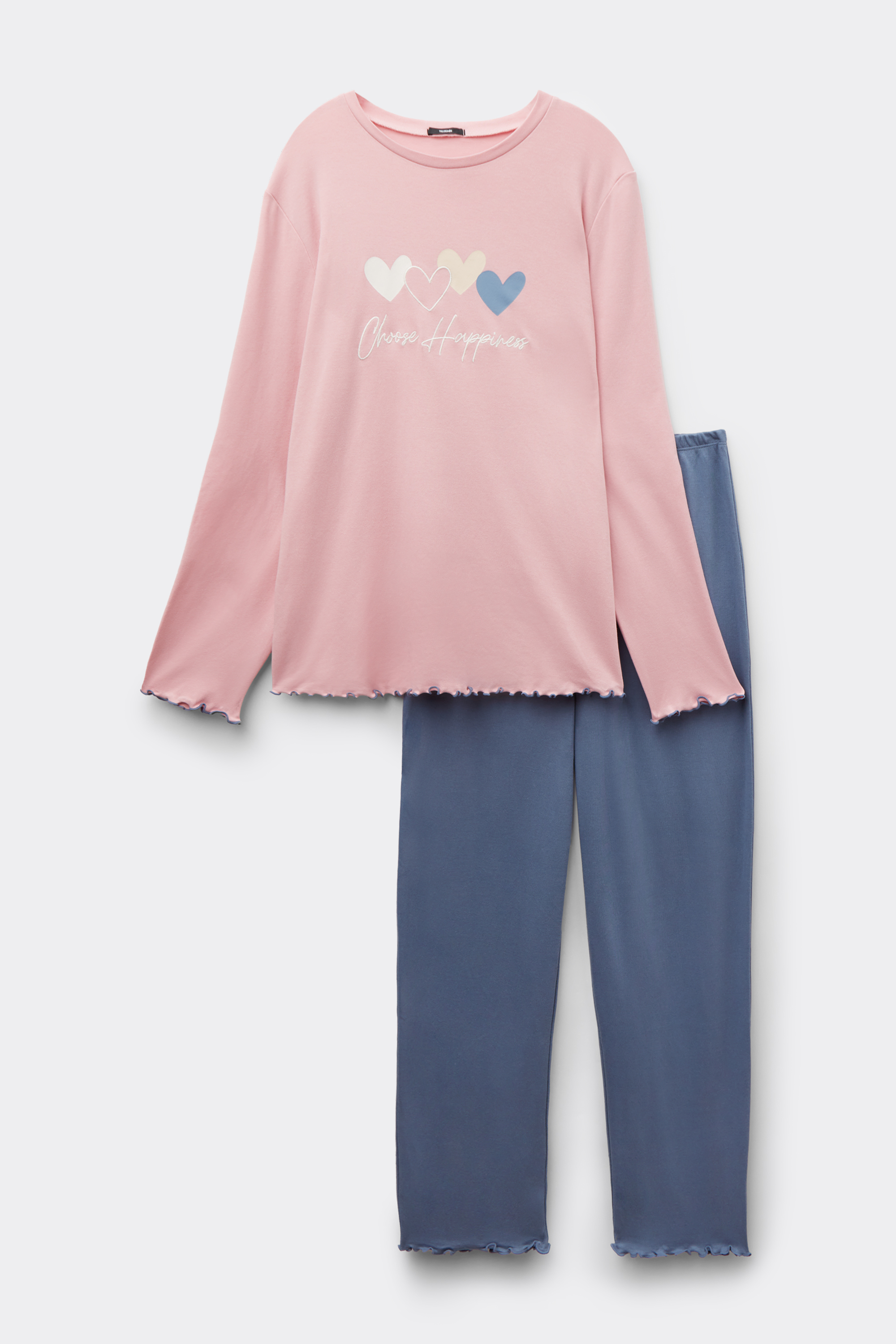 Duga Pamučna Pidžama s Printom Srdaca