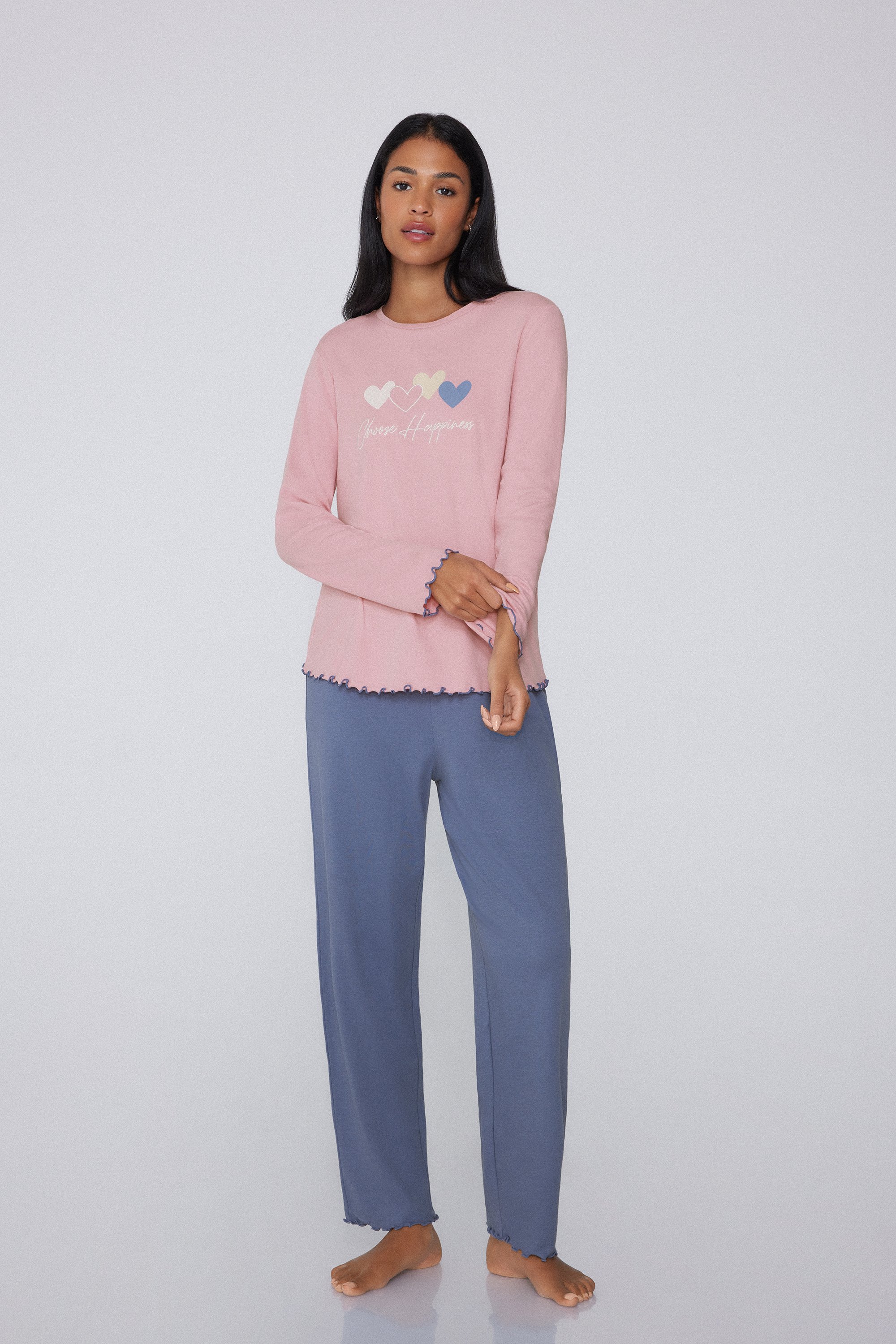 Duga Pamučna Pidžama s Printom Srdaca