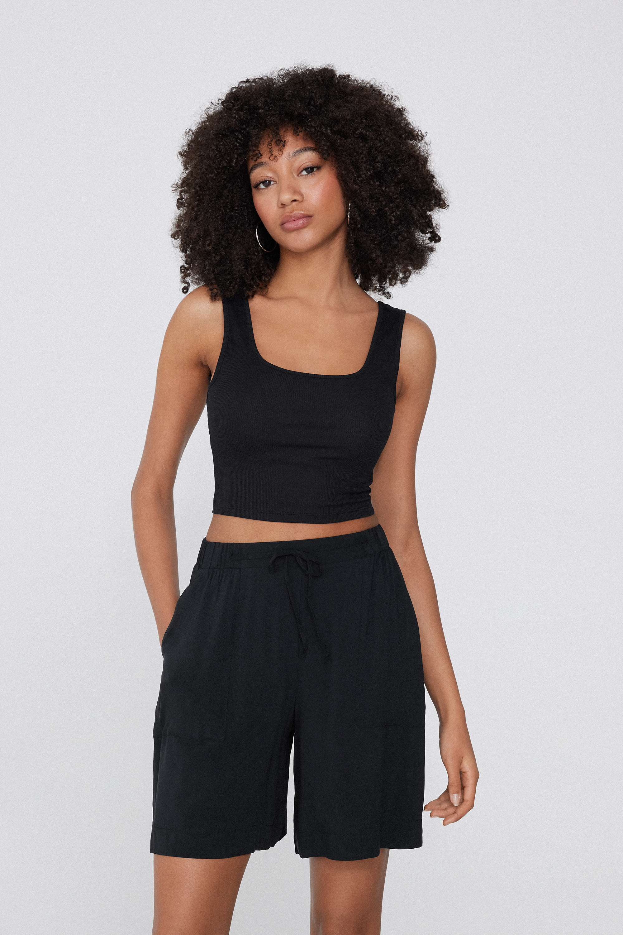 Wide Shoulder Strap Ribbed Cotton Crop Top