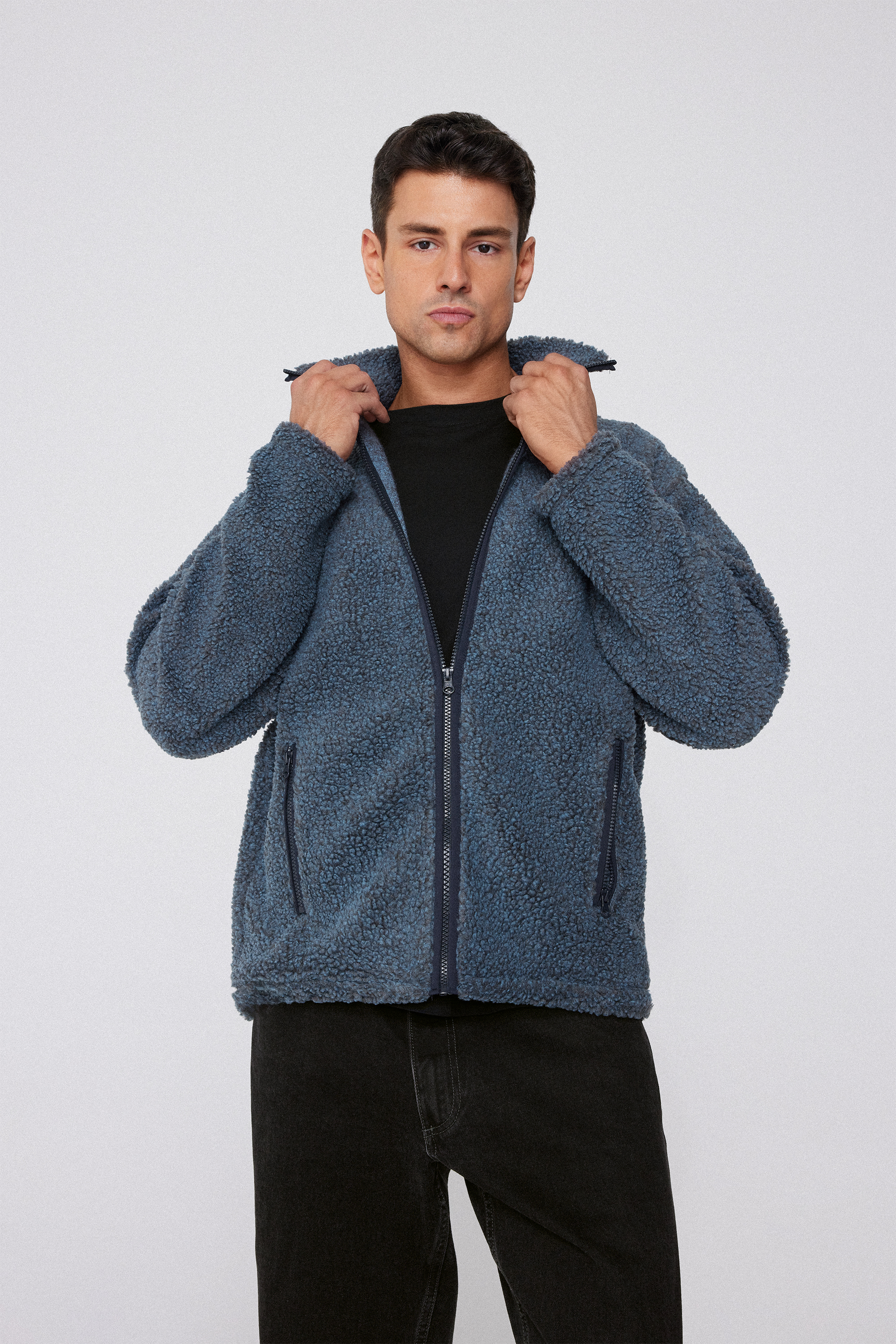 Giacca in Pile con Zip e Tasche Teddy