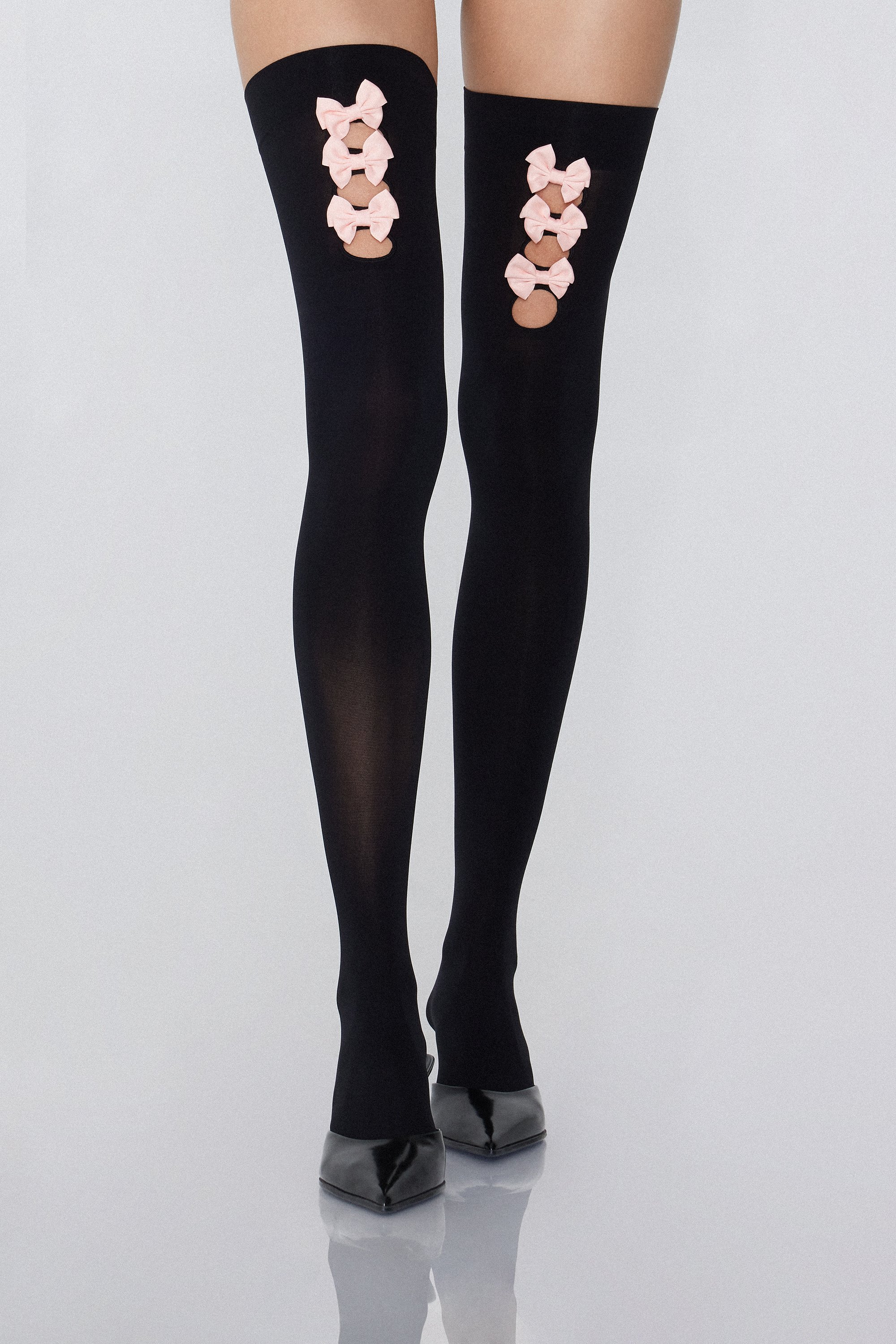 100 Denier Over-the-Knee Socks with Bow Appliqu&eacute;s
