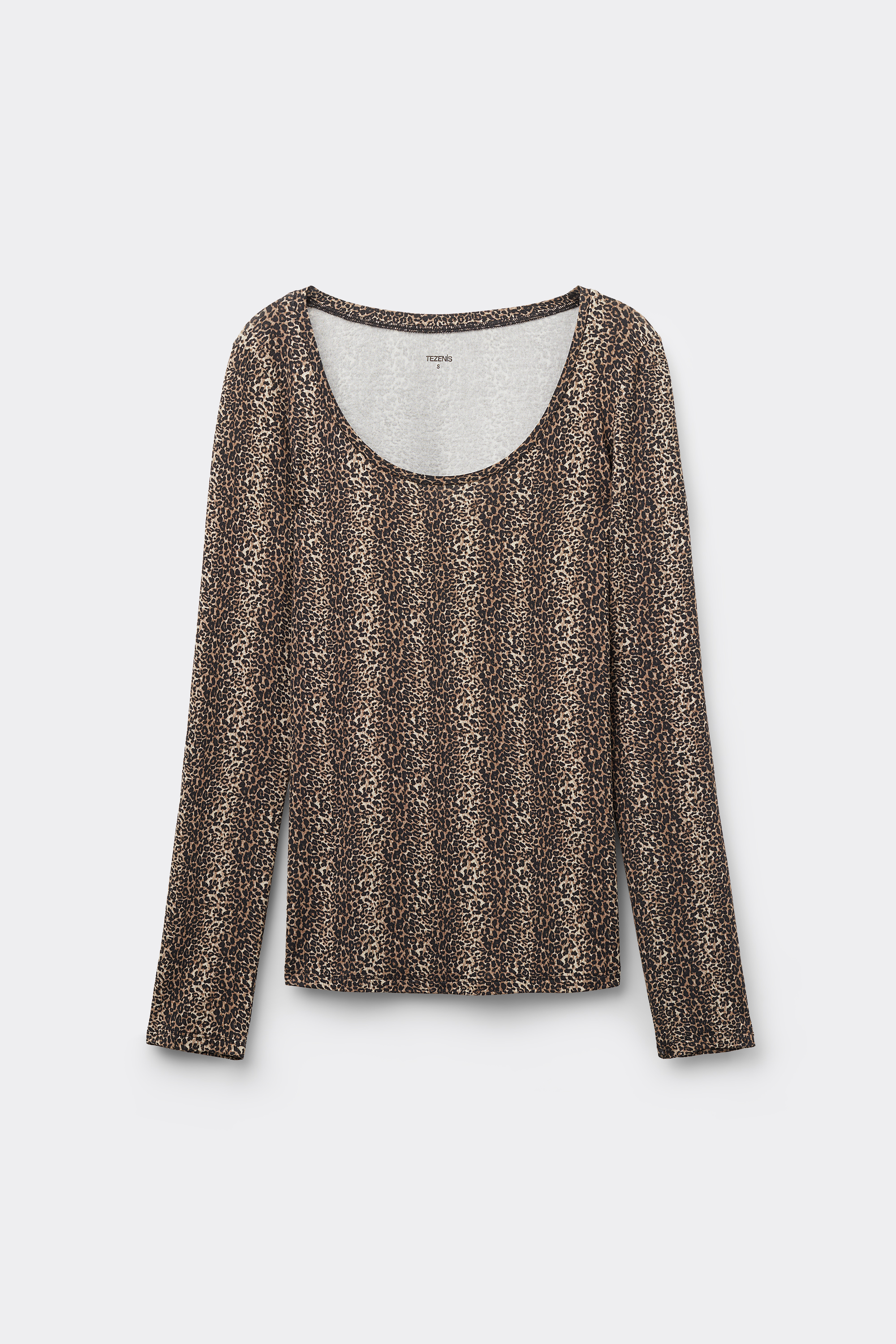 Langarmshirt mit weitem Ausschnitt aus bedruckter Viskose