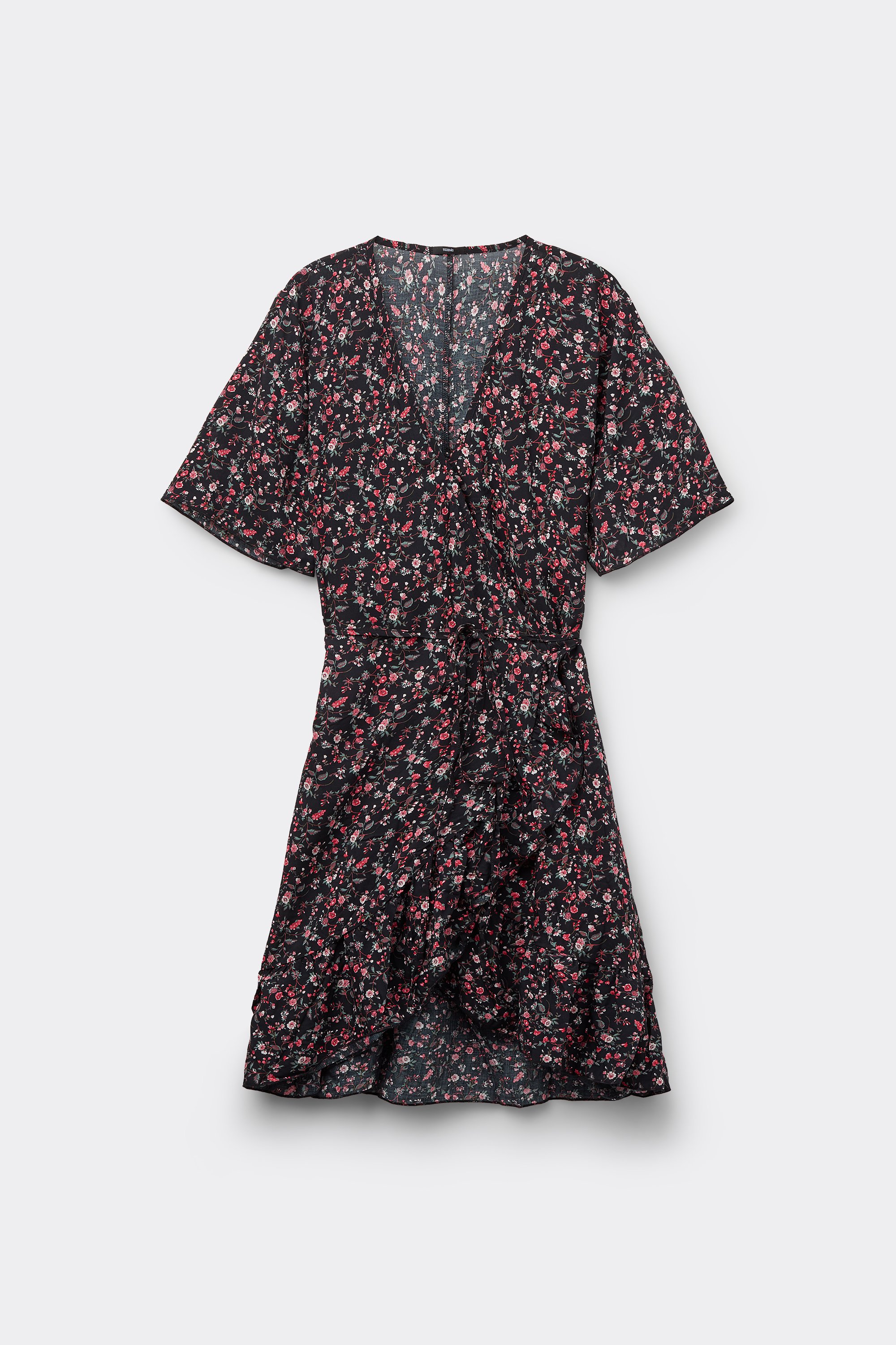 Short-Sleeved Viscose Fabric Mini Wrap Dress