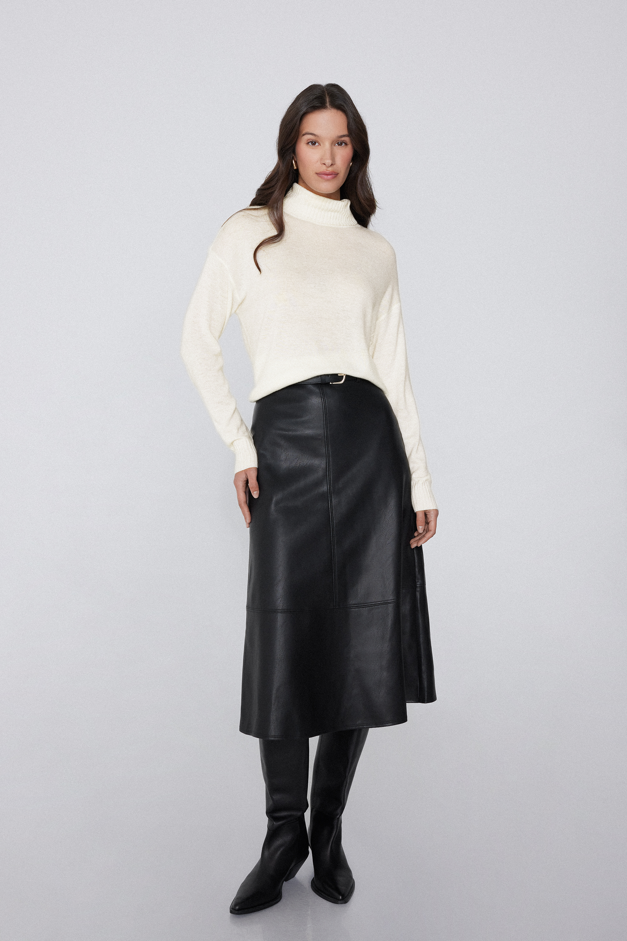 Long Thick Polo Neck Top with Wool