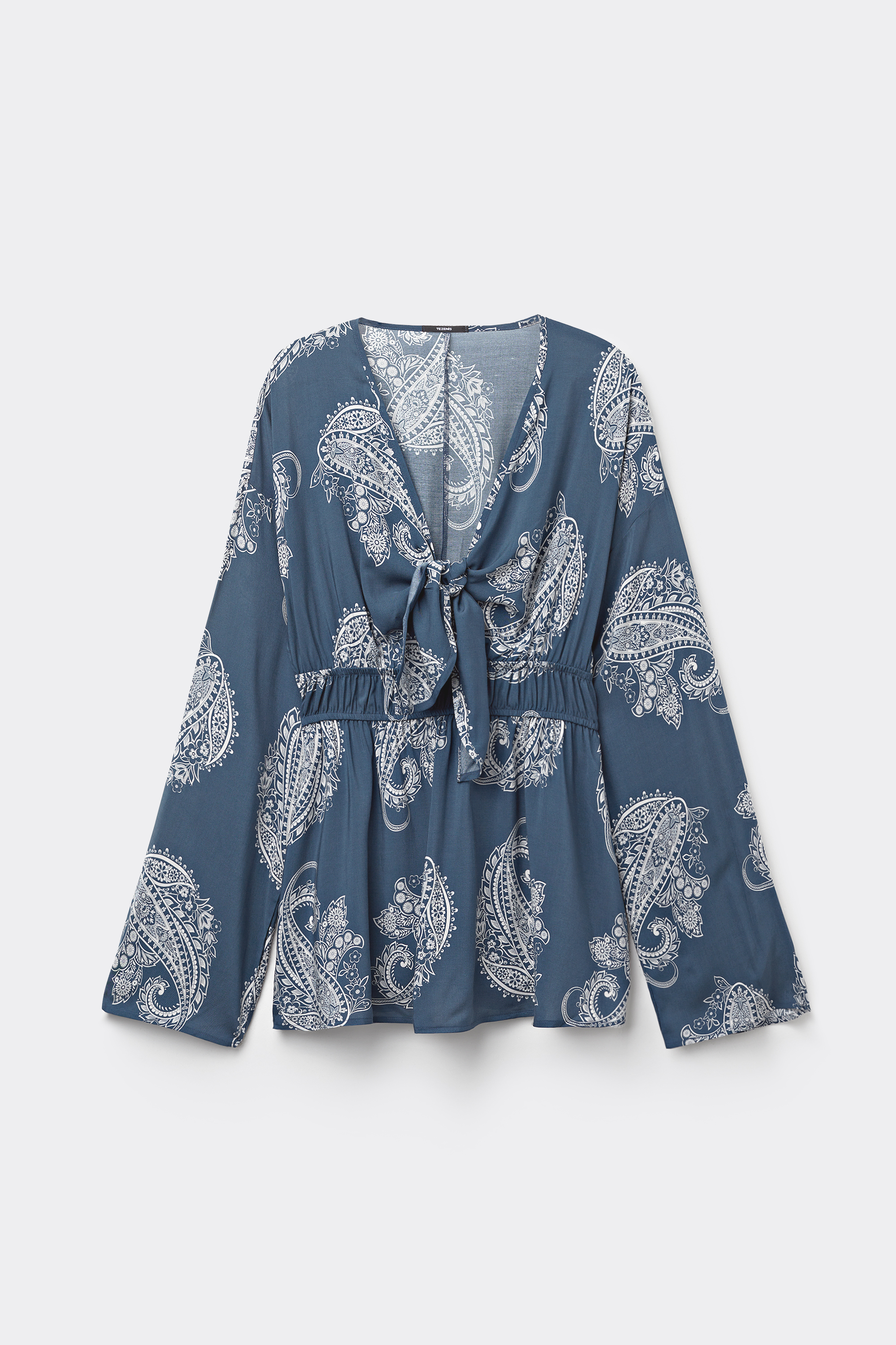 Long-Sleeved Oversized Viscose Top with Knot