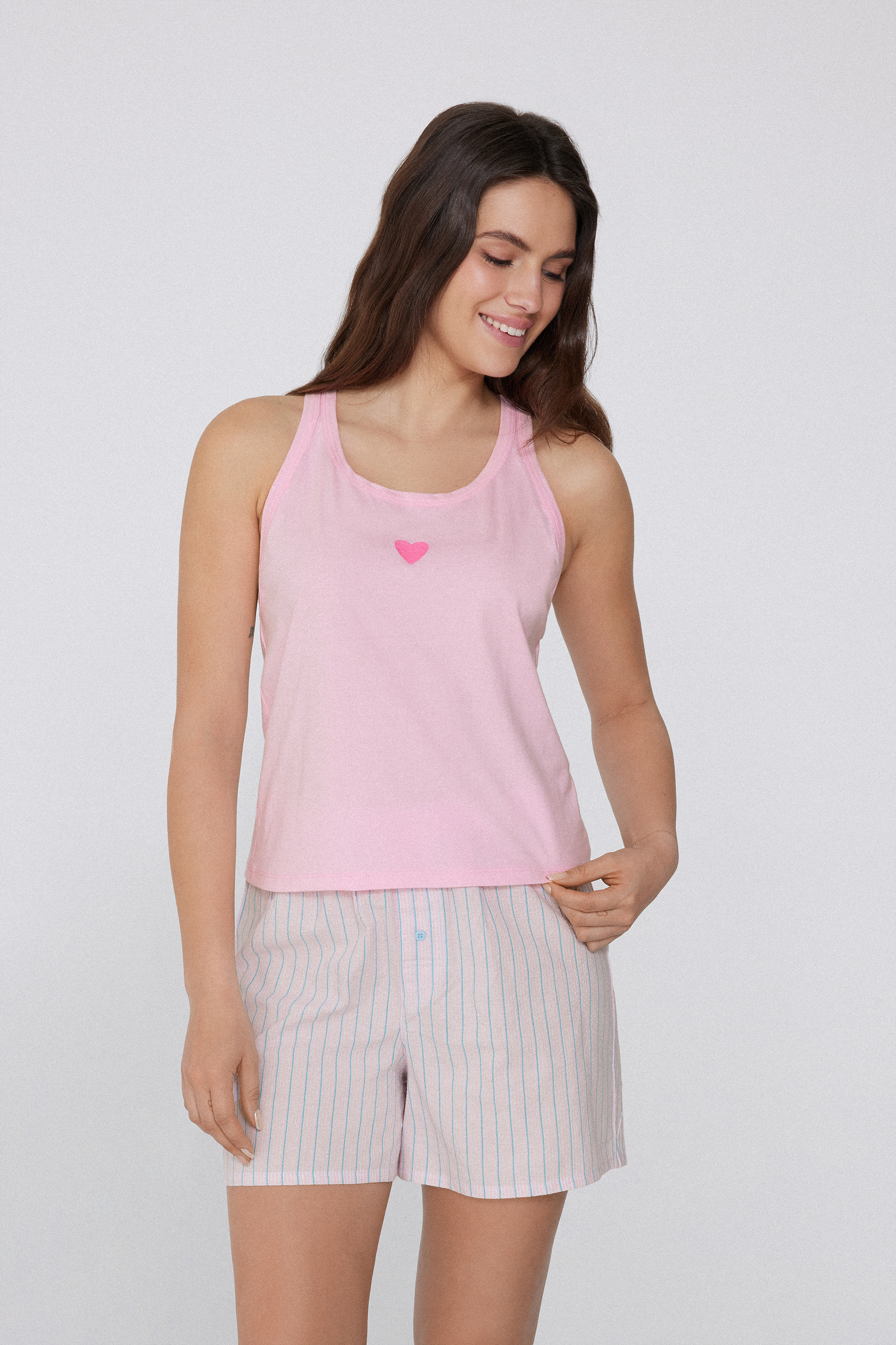 Embroidered Cotton Camisole with Wide Shoulder Straps