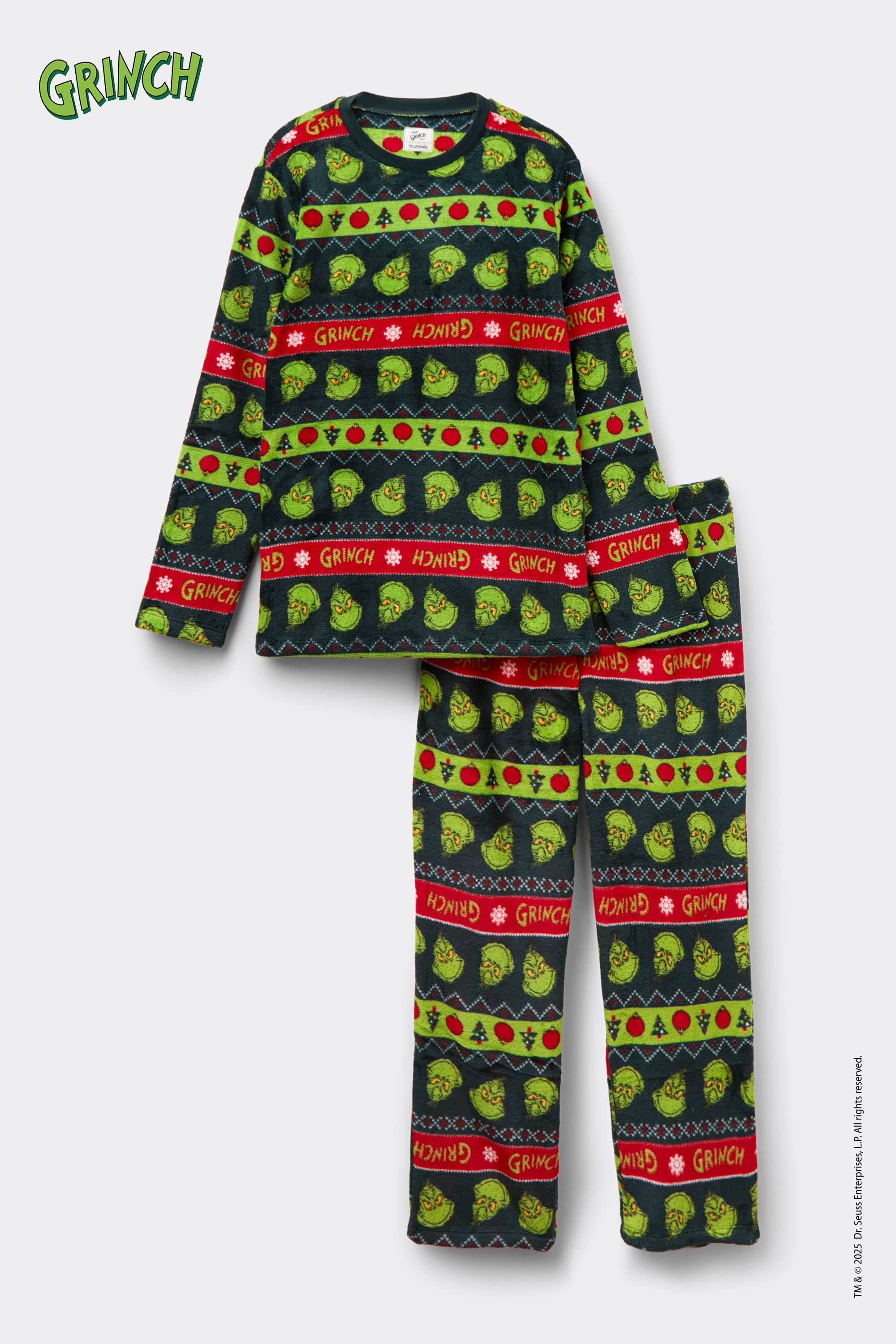 Grinch Christmas Lightweight Fleece Long Pajamas