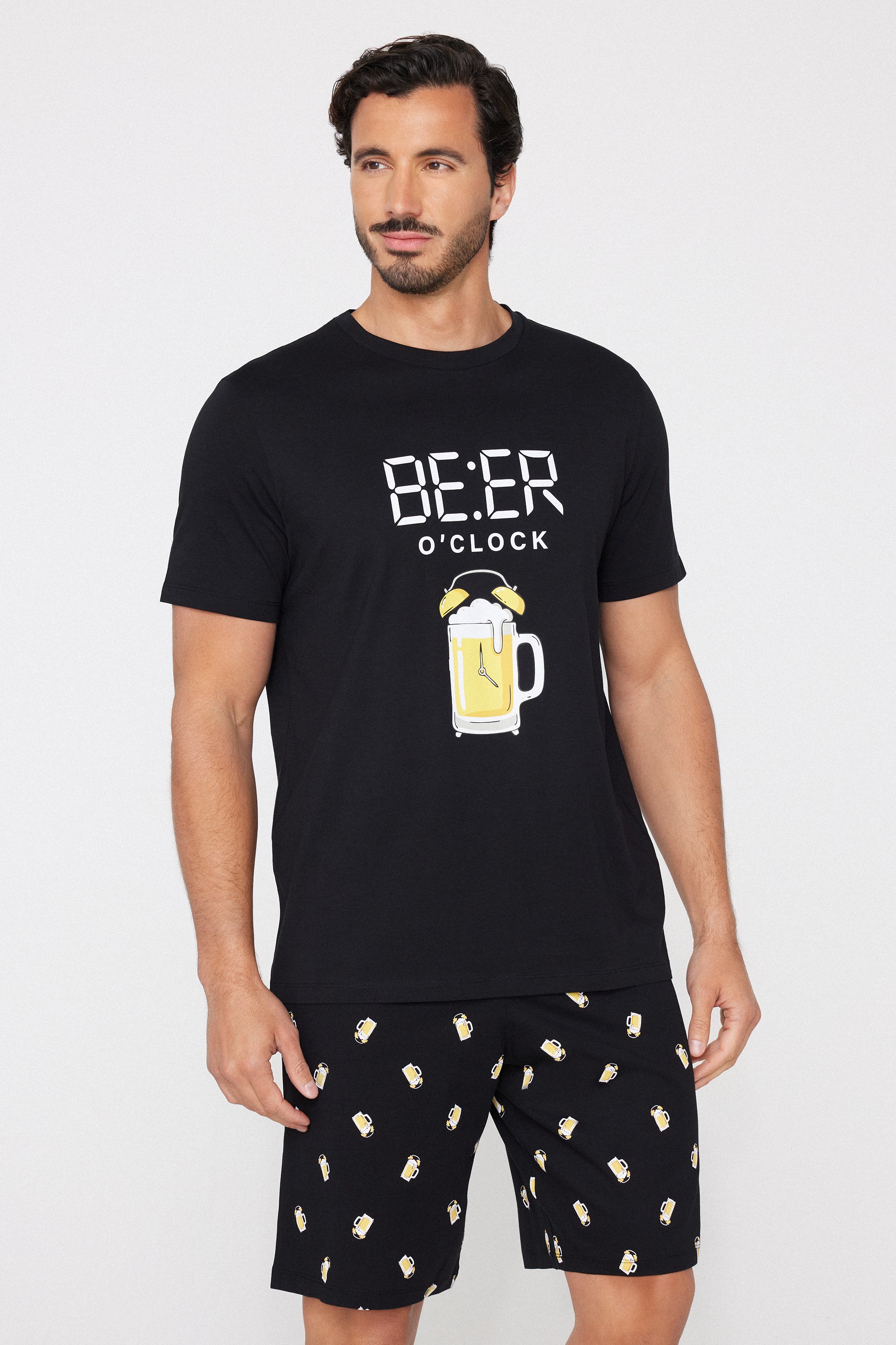 Pigiama Corto in Cotone con Stampa Birra